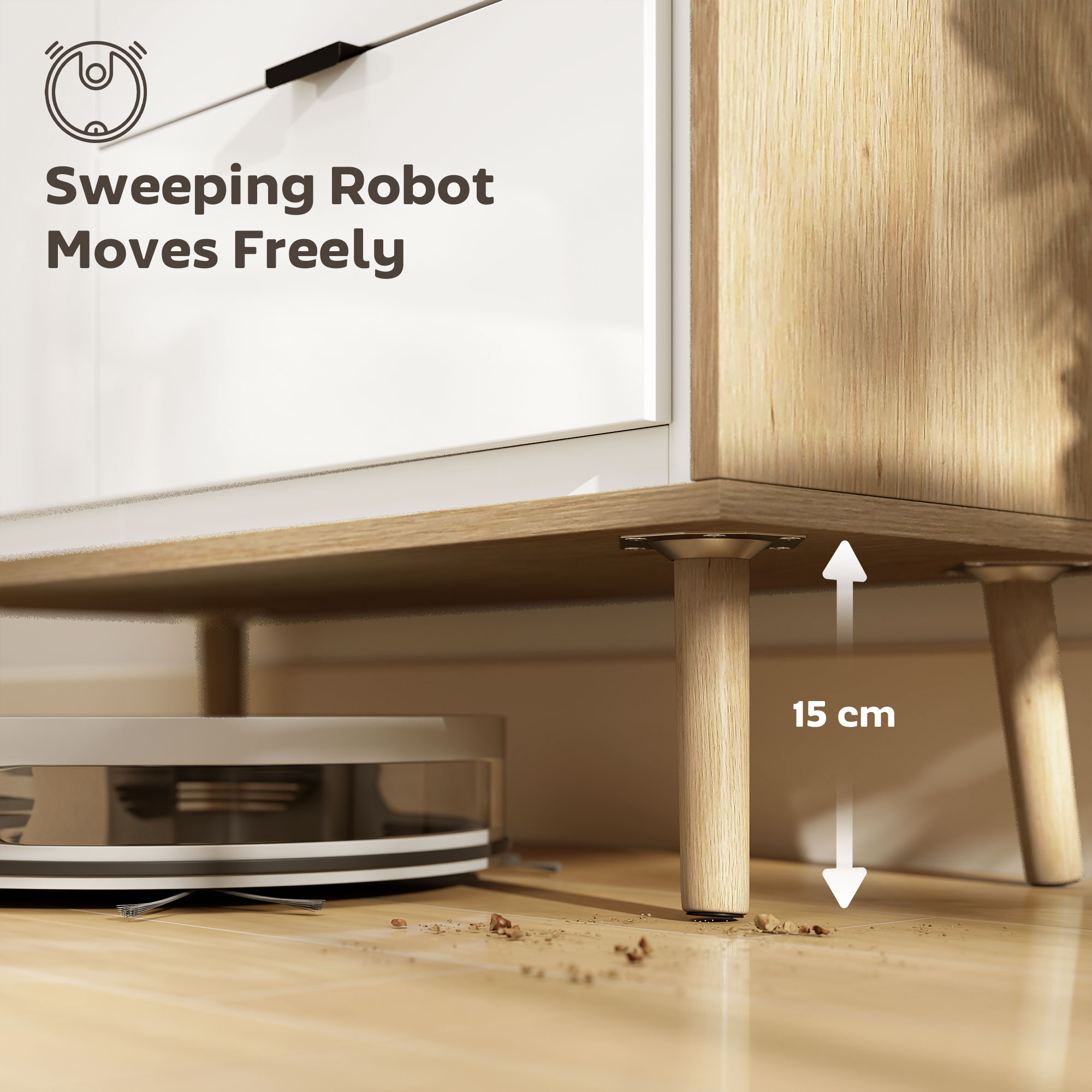  Credenta de bucatarie cu 3 sertare si dulap Alb lucios si stejar [7]