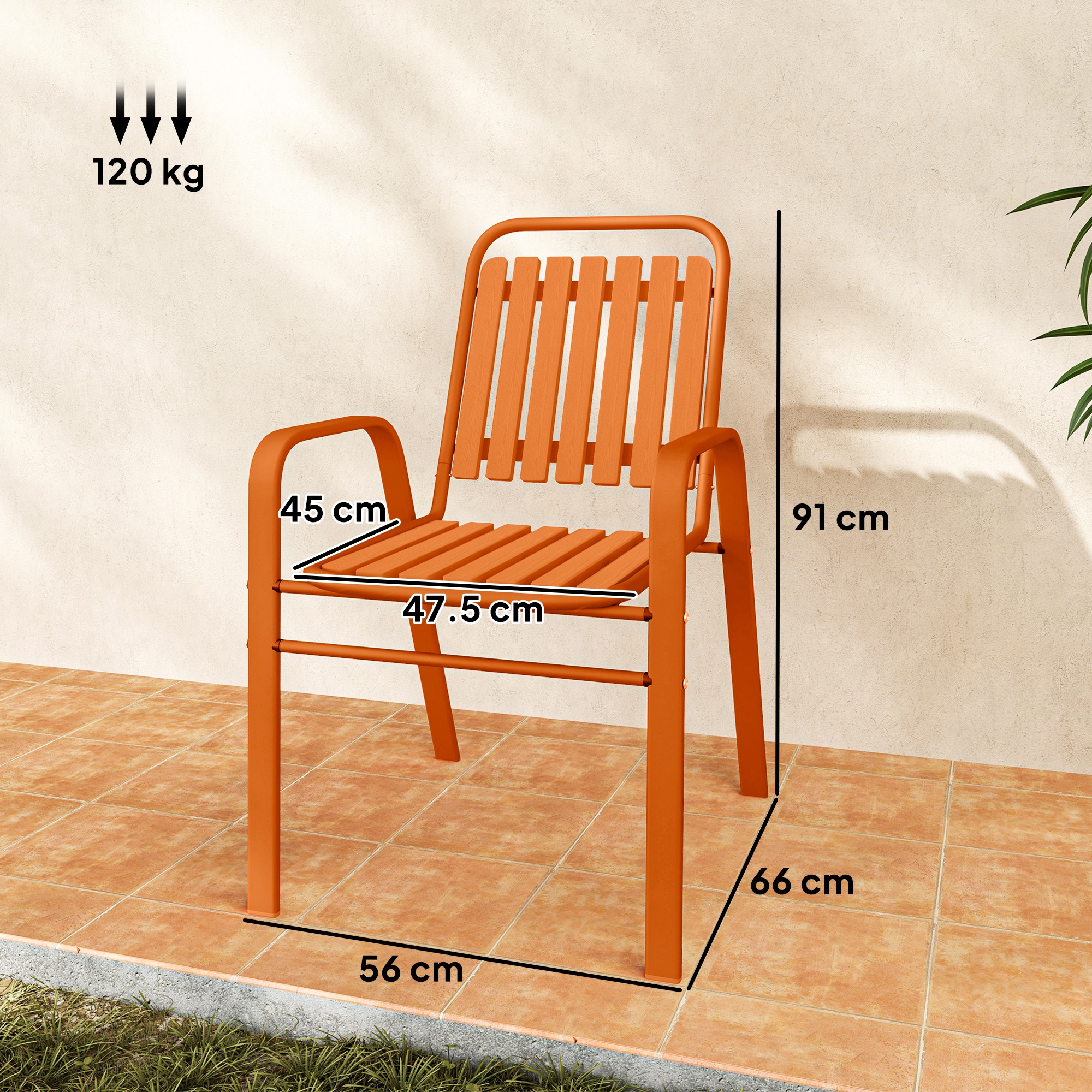  Set de 4 Scaune de Gradina Stivuibile cu Spatar inalt si Brate, 56x66x91 cm, Maro inchis [2]