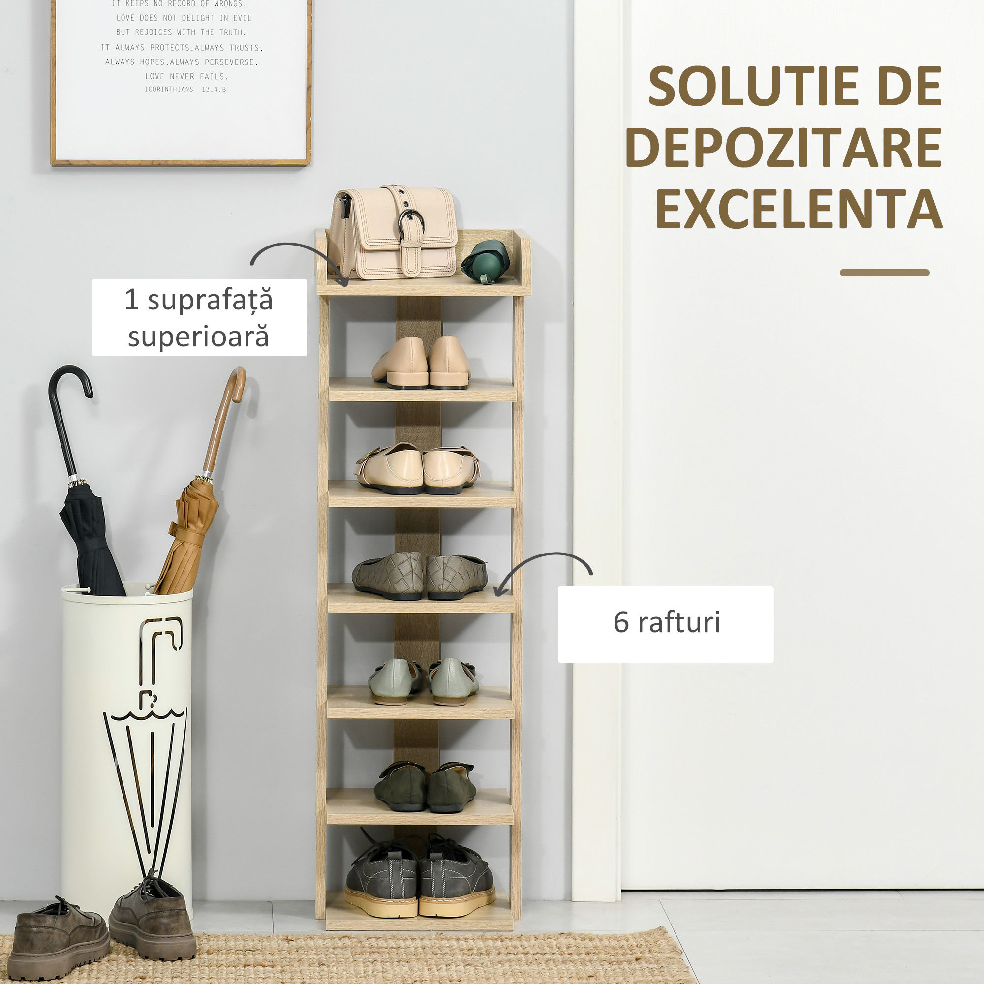  Dulap pentru Pantofi din Lemn 6 pantofi cu Raft de depozitare 32x30x104cm [3]
