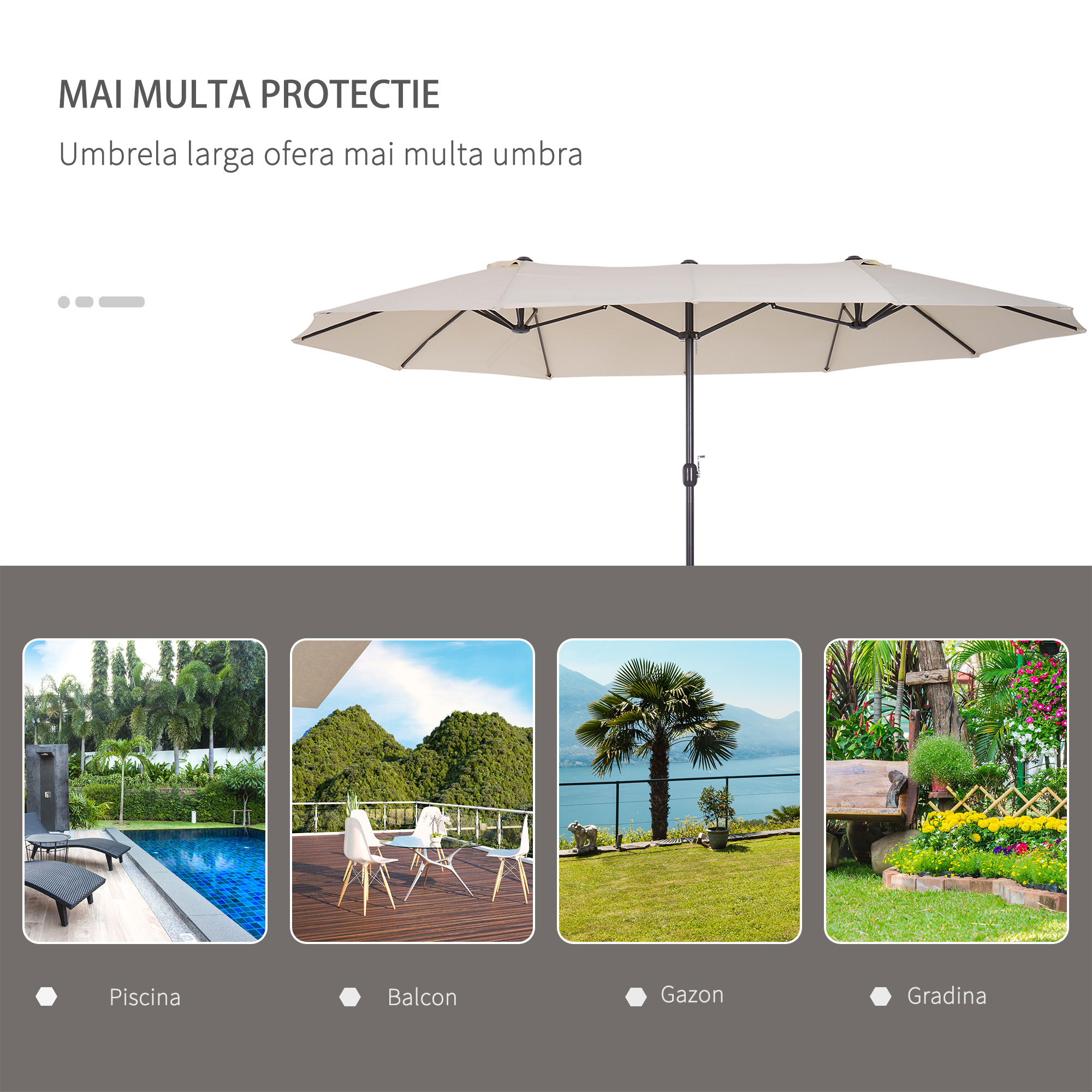  Umbrela de Gradina Impermeabila si Anti-UV Bej, 460x270x240cm [6]