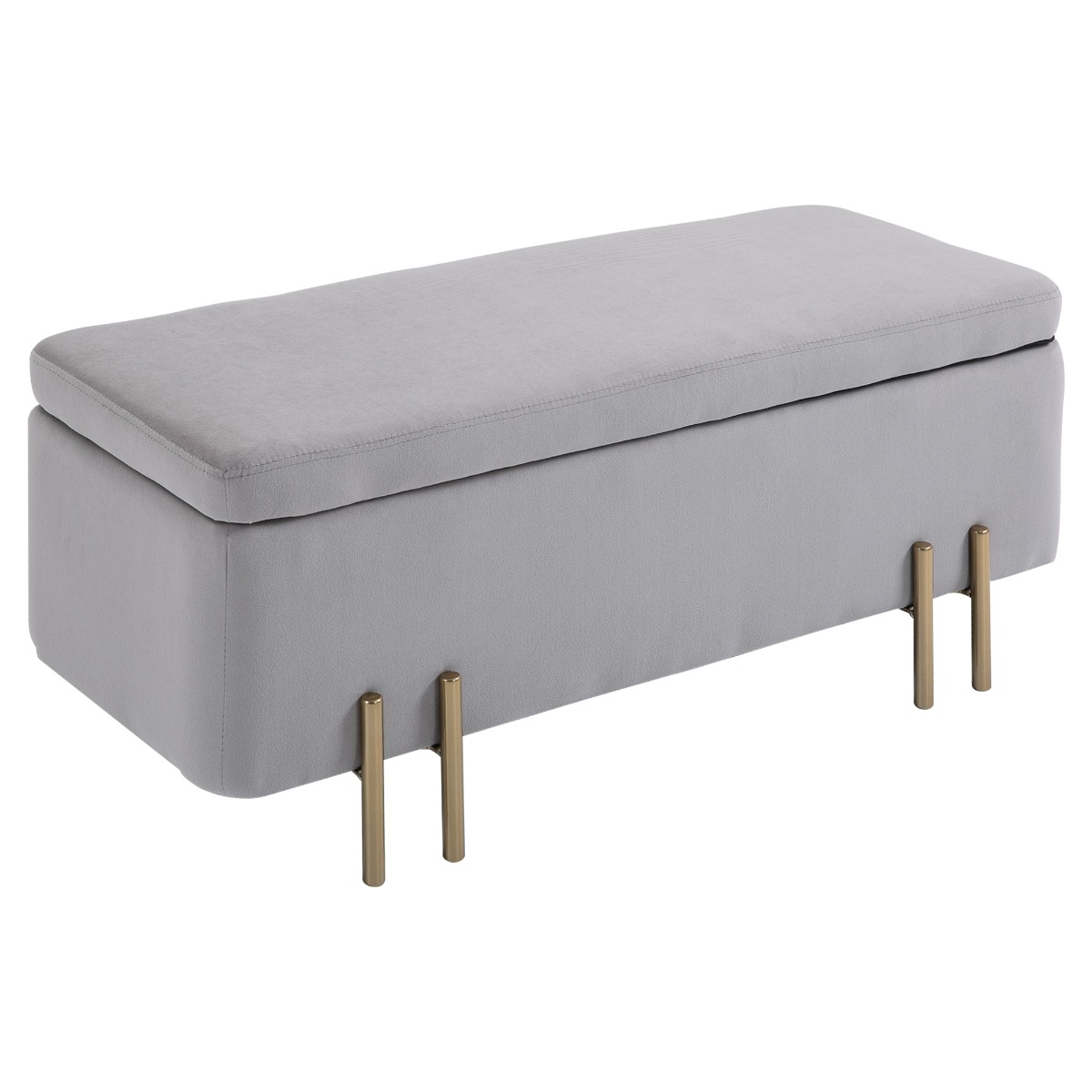 Living & hol -  Banca de Depozitare cu sezut Tapitat si Picioare Lacuite Aurii, 100x40x42 cm, Gri