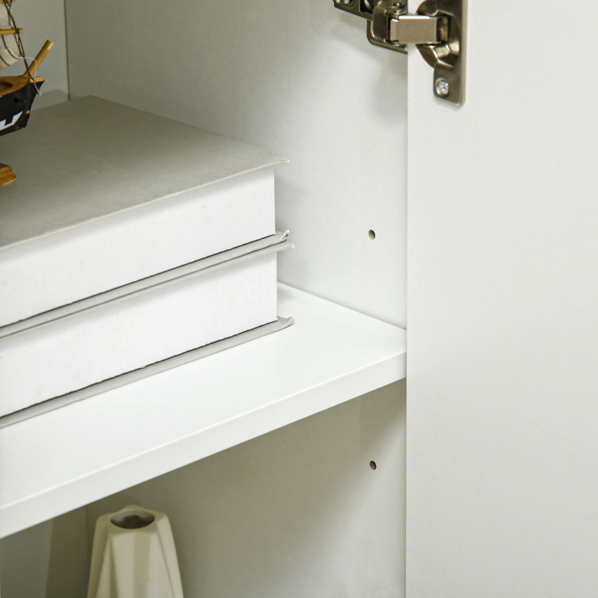  Bufet 90×80 cm - Alb, PAL & Lemn de Pin, Design Elegant [7]