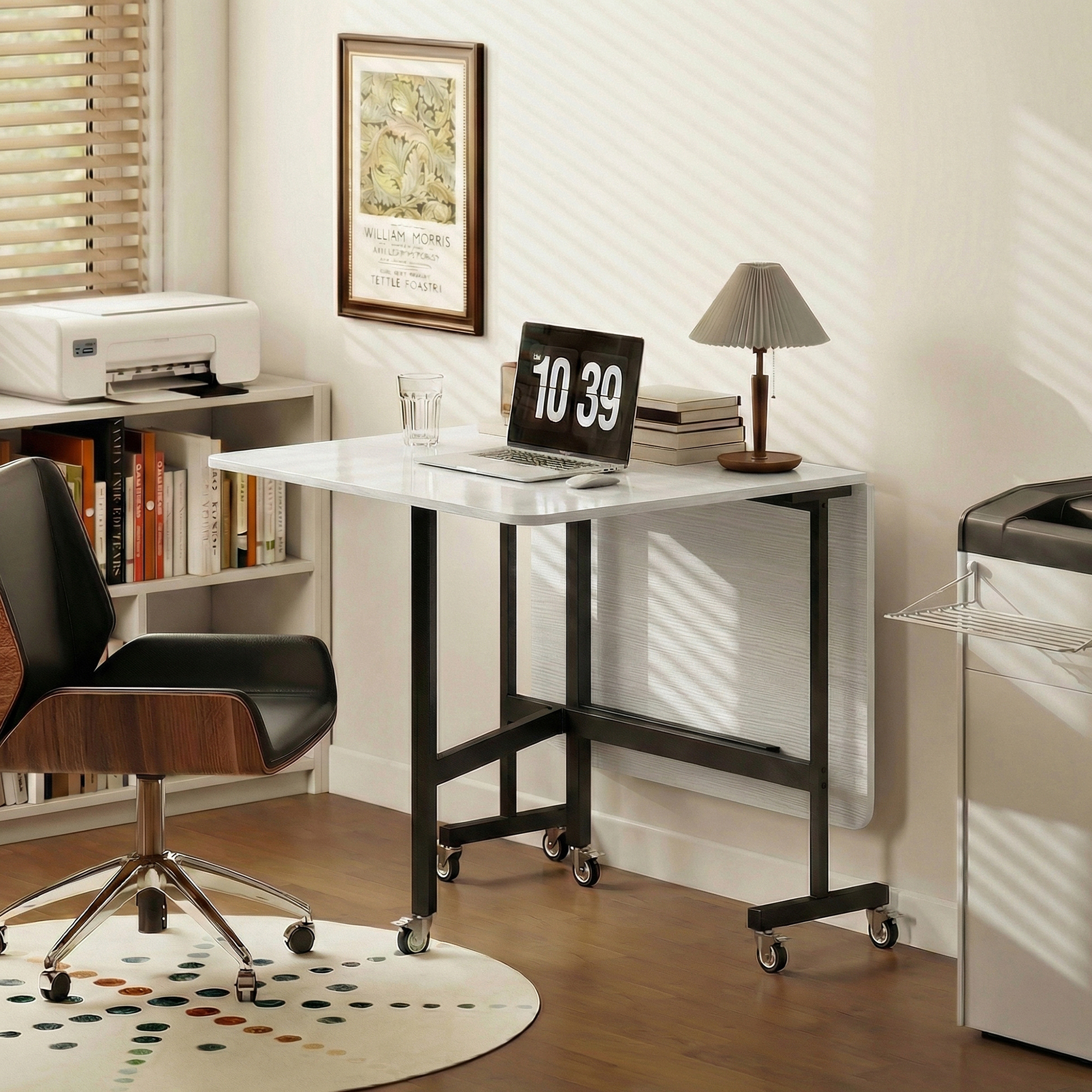  Masa pliabila pentru 4-6 persoane cu 2 extensii si roti cu frana, 120x80x73 cm, alb cu aspect de lemn [7]