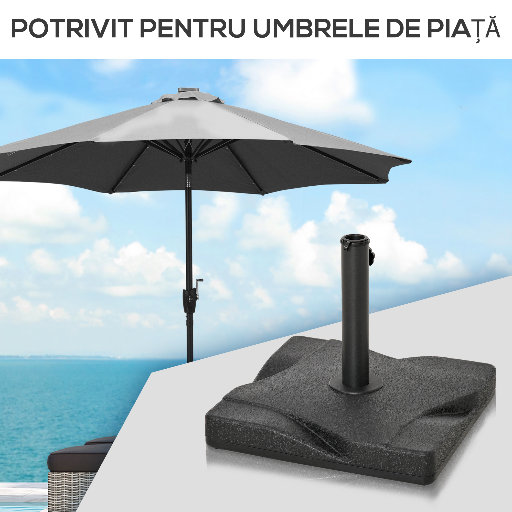  Baza pentru Umbrela din Plastic de 20 kg pentru Stalpi de 35-38-48 mm, 41,5x41,5x35cm [5]
