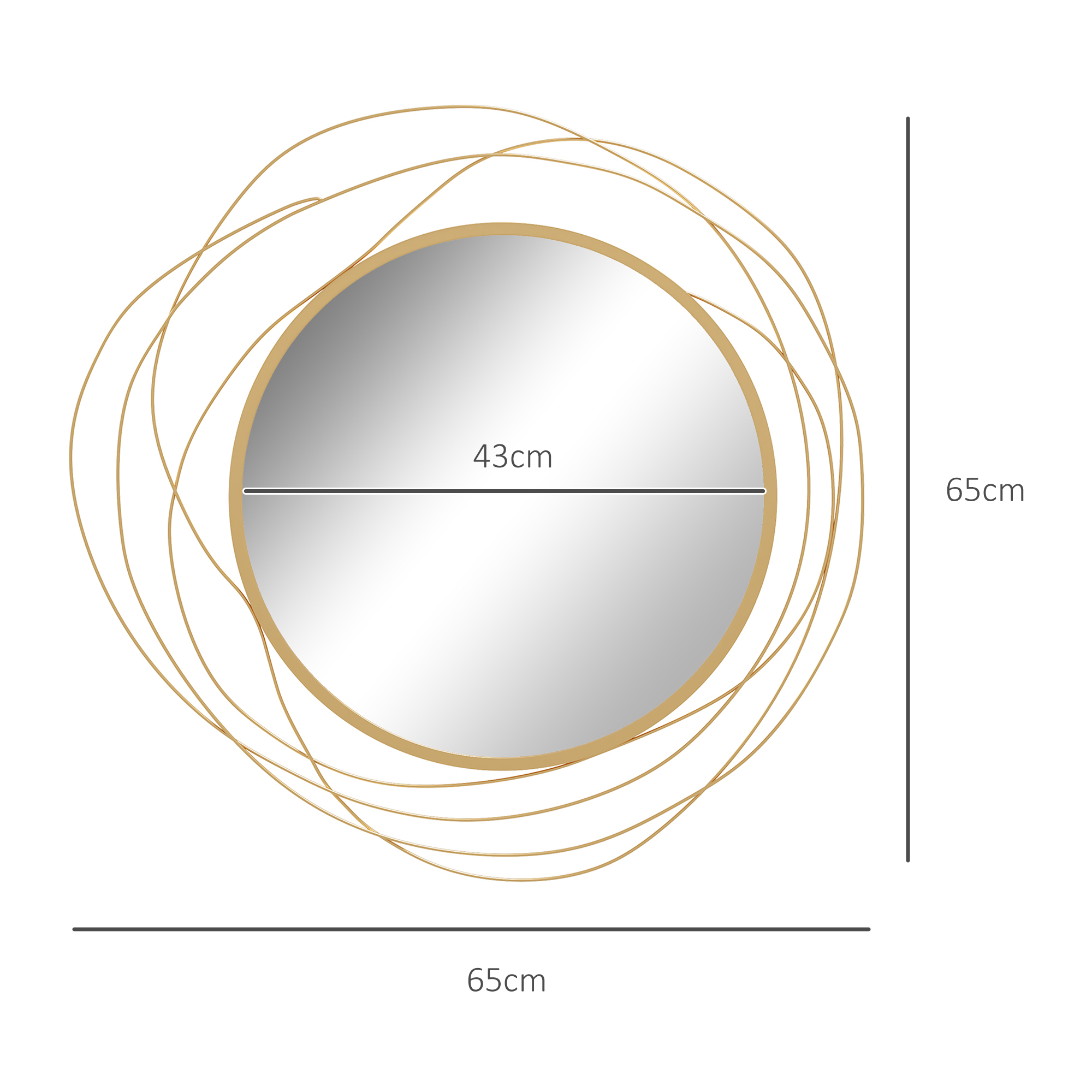  Modern 65cm Round Wall Mirror Decoration Metal Wall Art for Bedroom Gold Tone [2]