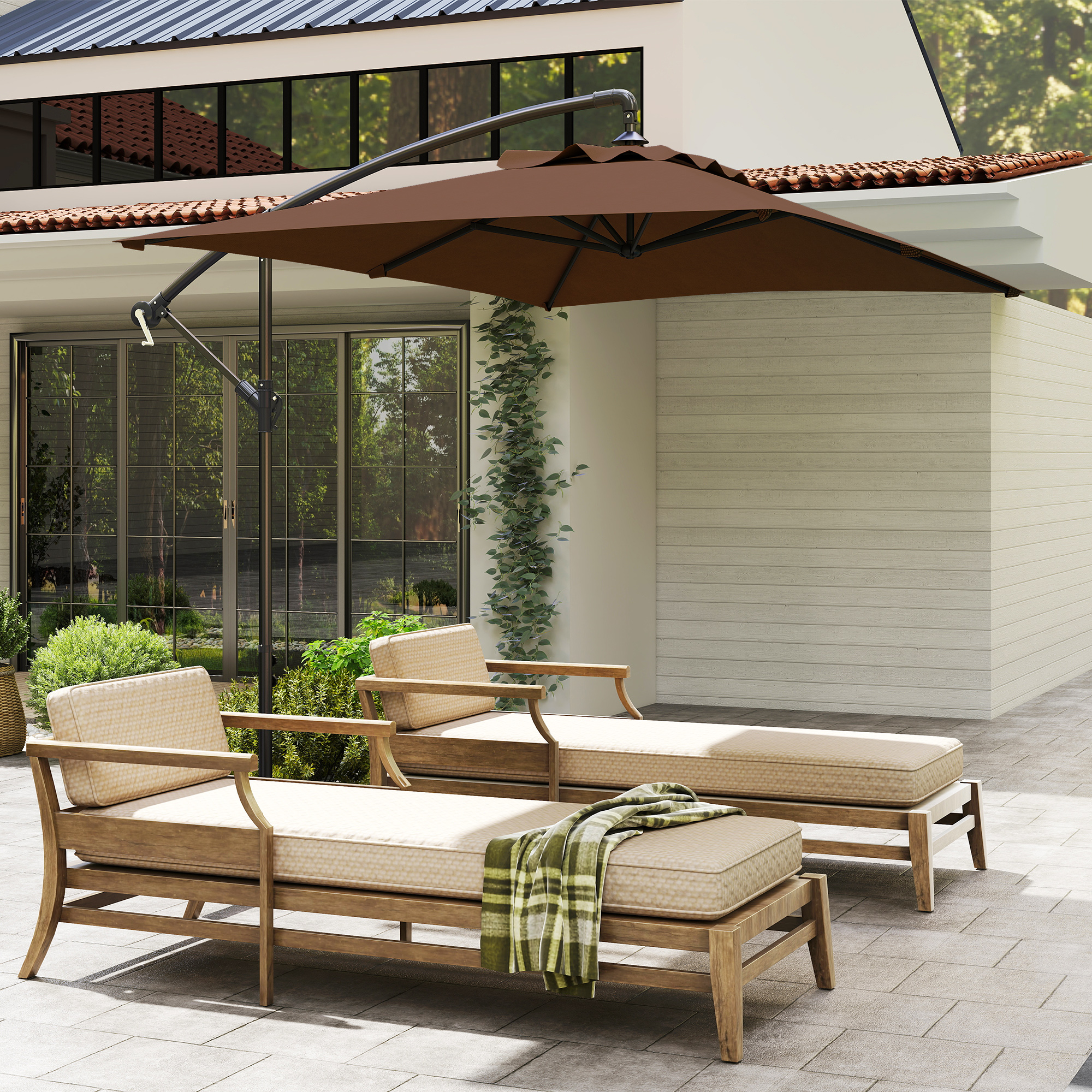  Umbrela de Gradina Suspendata cu Baza in Forma de Cruce si Deschidere cu Manivela, 294x193cm, Maro [8]