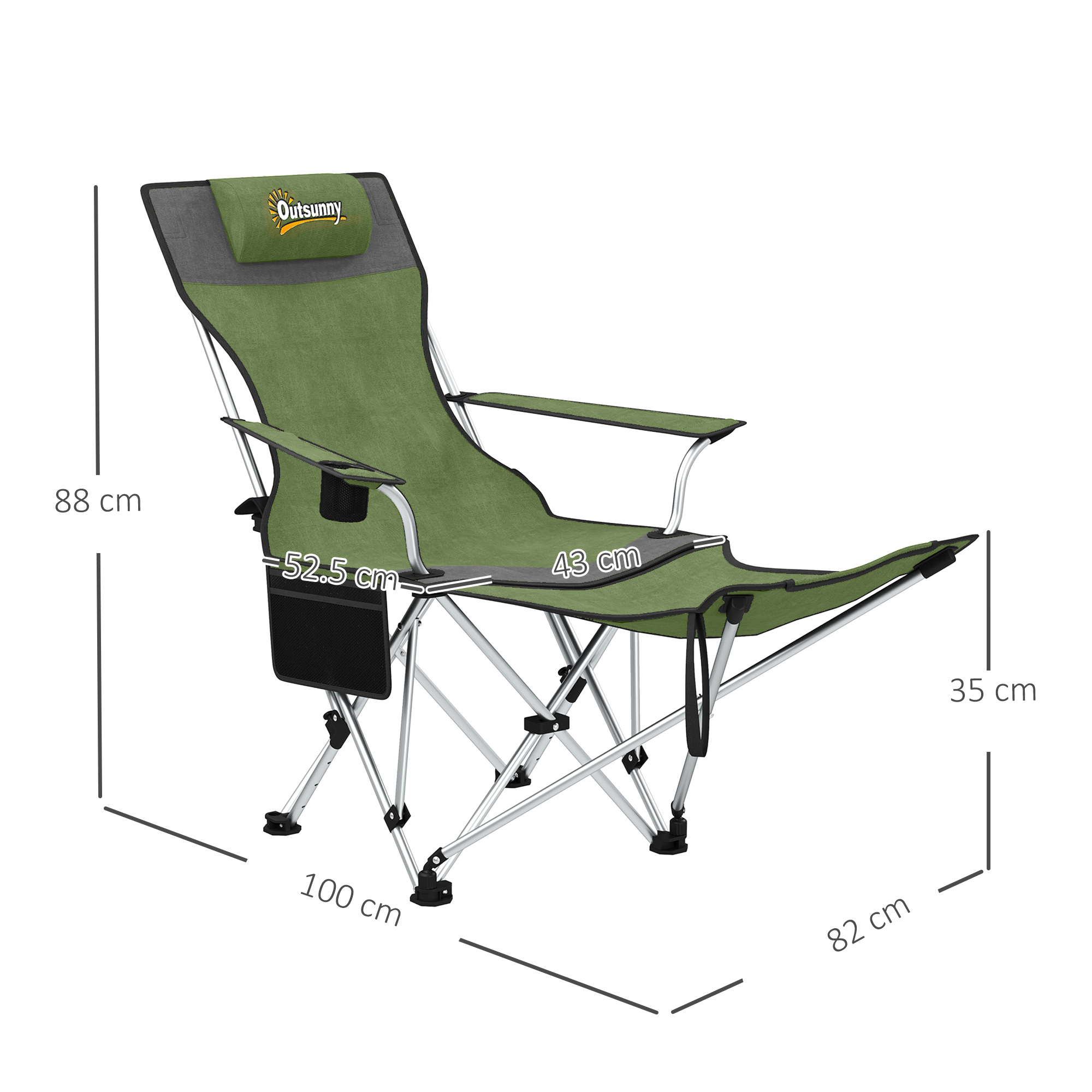  Set de 2 Scaune de Camping Pliabile cu Suport pentru Picioare Detasabil, 82x100x88 cm, Negru [2]