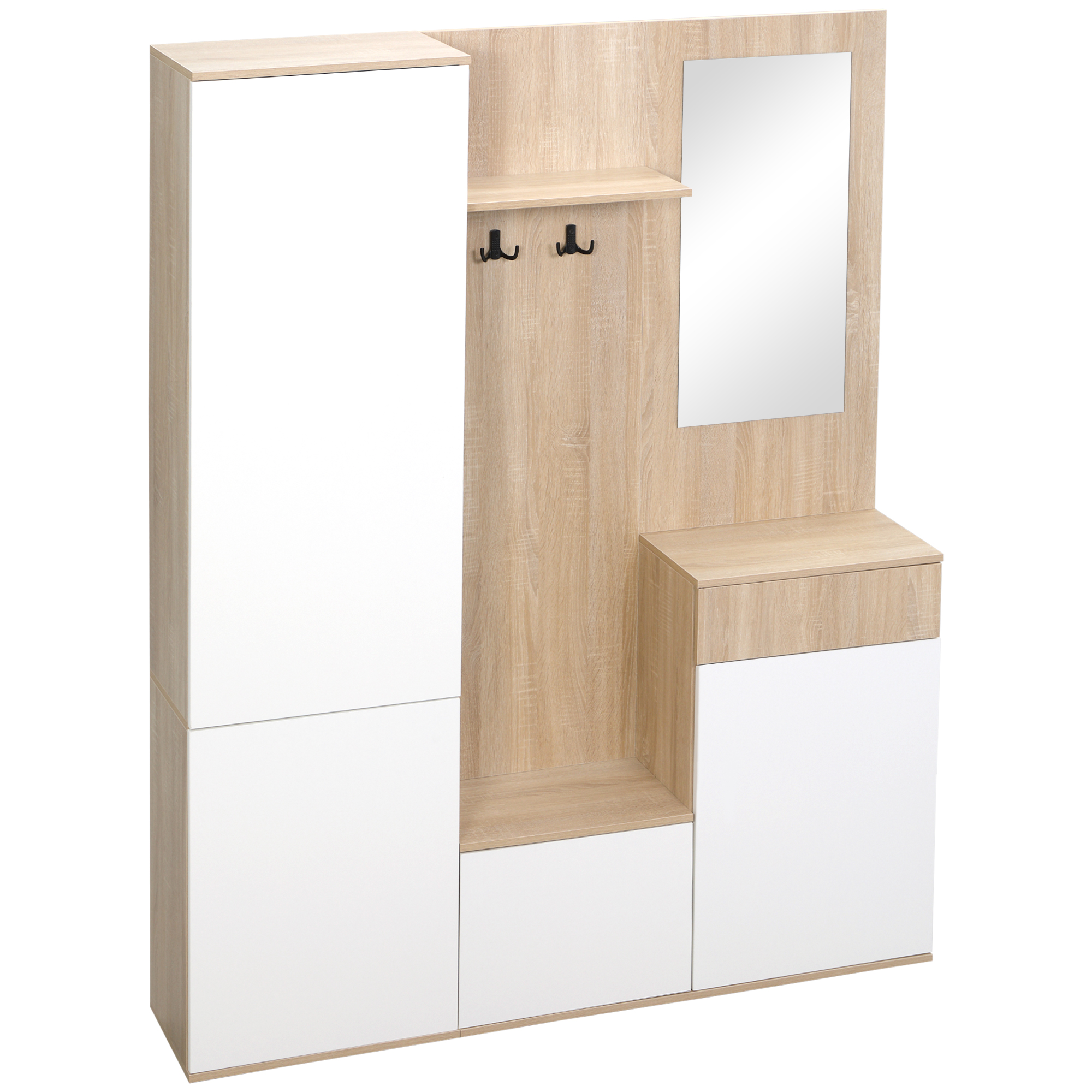 Living & hol -  Organizator Intrare cu Oglinda, Montaj Fara Gauri si Sistem Anti-inclinare, Design Robust, 145 x 29 x 184 cm