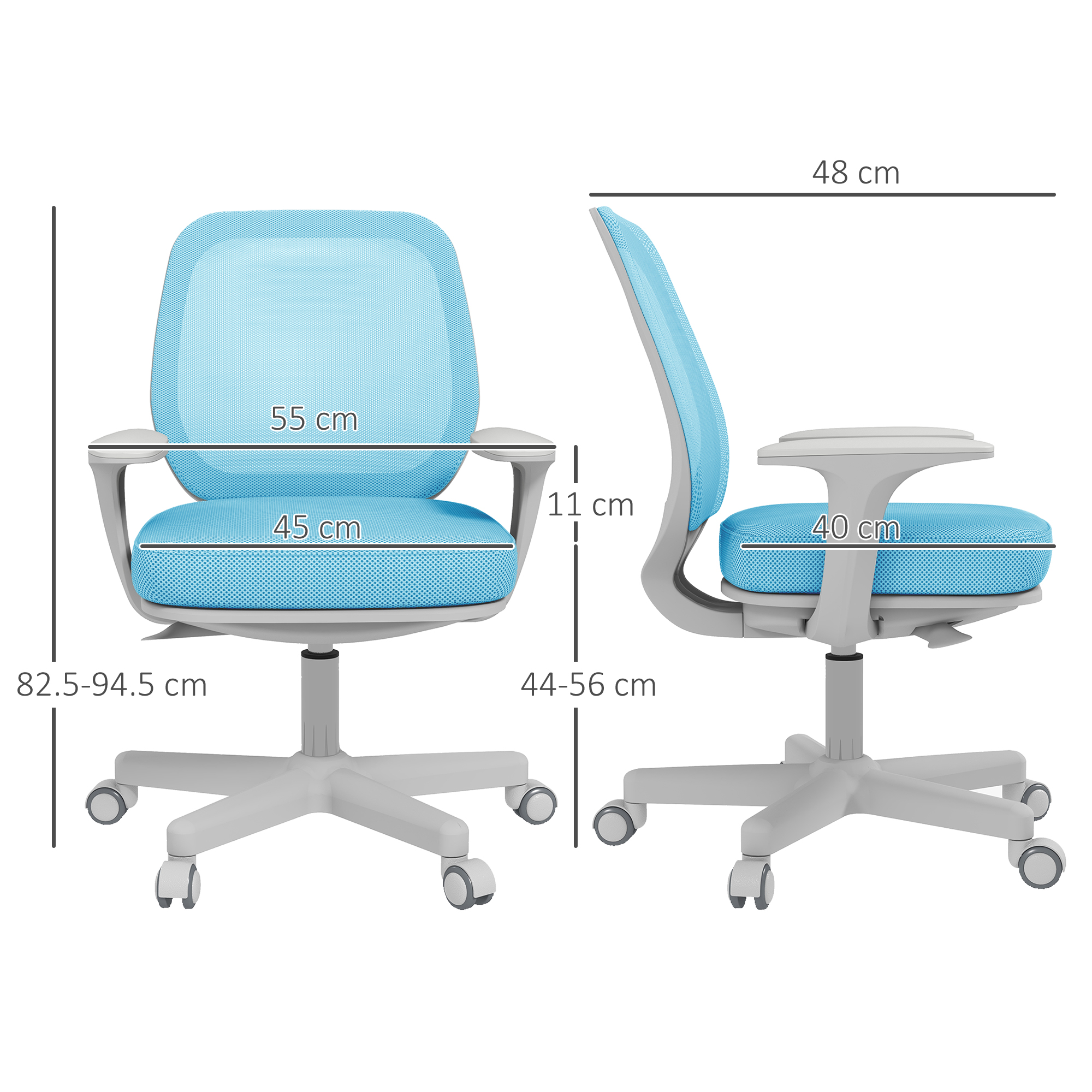  Scaun de Birou Ergonomic si Reclinabil Reglabil pe inaltime, cu 5 roti, 55x48x82.5-94.5 cm, Albastru [2]