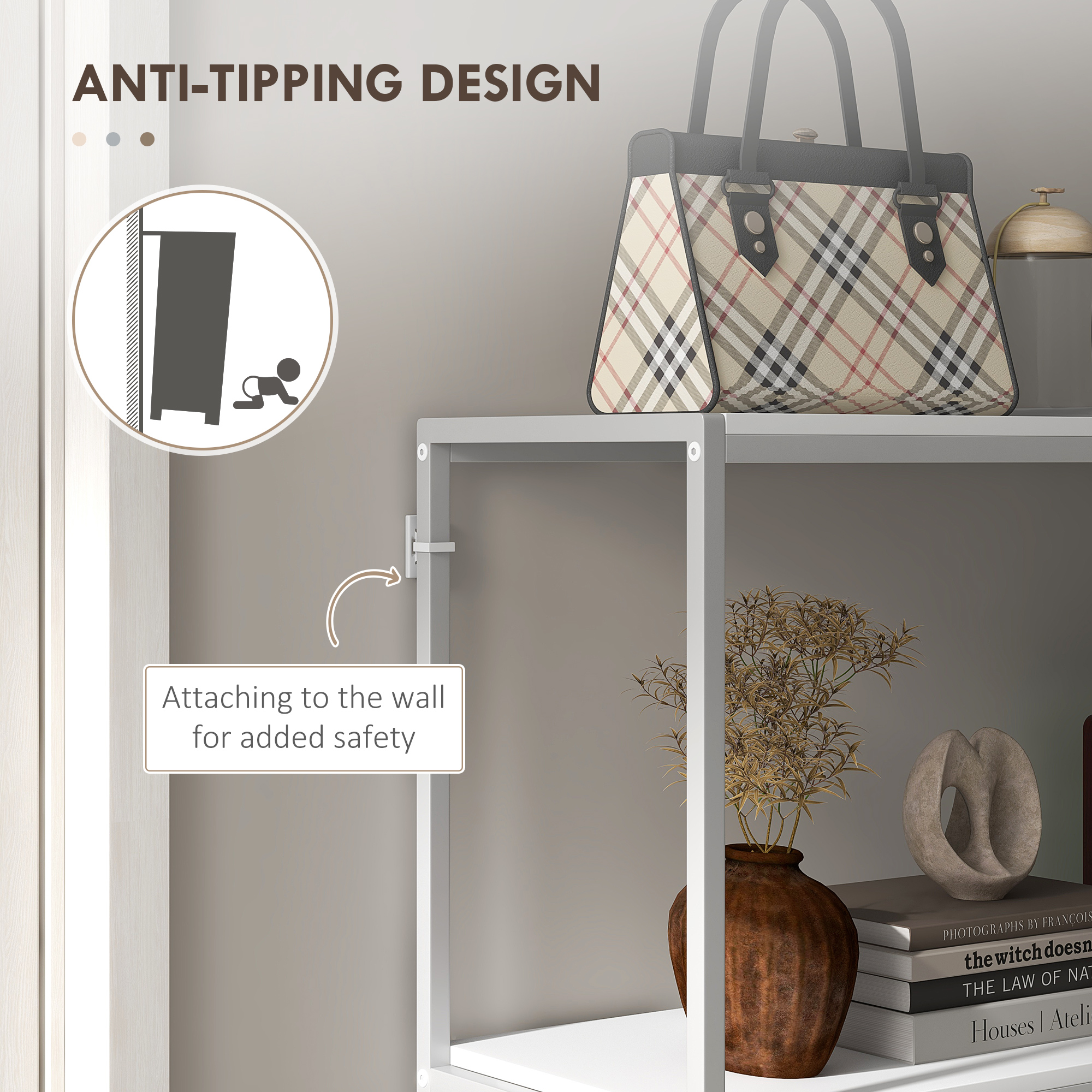  Masa Consola de Intrare Subtire cu Partea Superioara Deschisa, Dulap Consola din Otel si PAL, 100x30x87 cm, Alb [5]