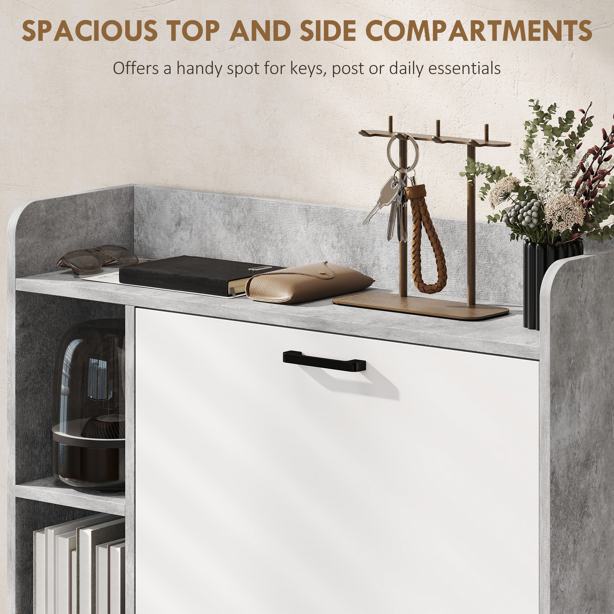  Dulap pentru pantofi slim cu 2 sertare rabatabile, Capacitate 15 perechi de pantofi, 83x24x90.5 cm, Gri [5]