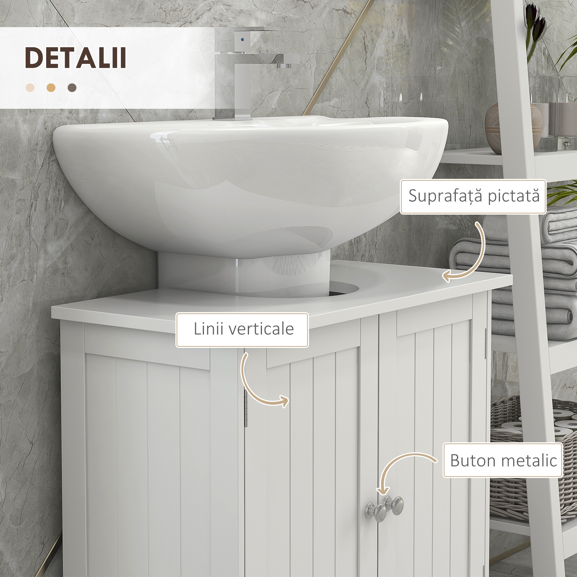  Masca Chiuveta Baie - MDF Alb, 2 Usi, 60×30×60 cm [5]