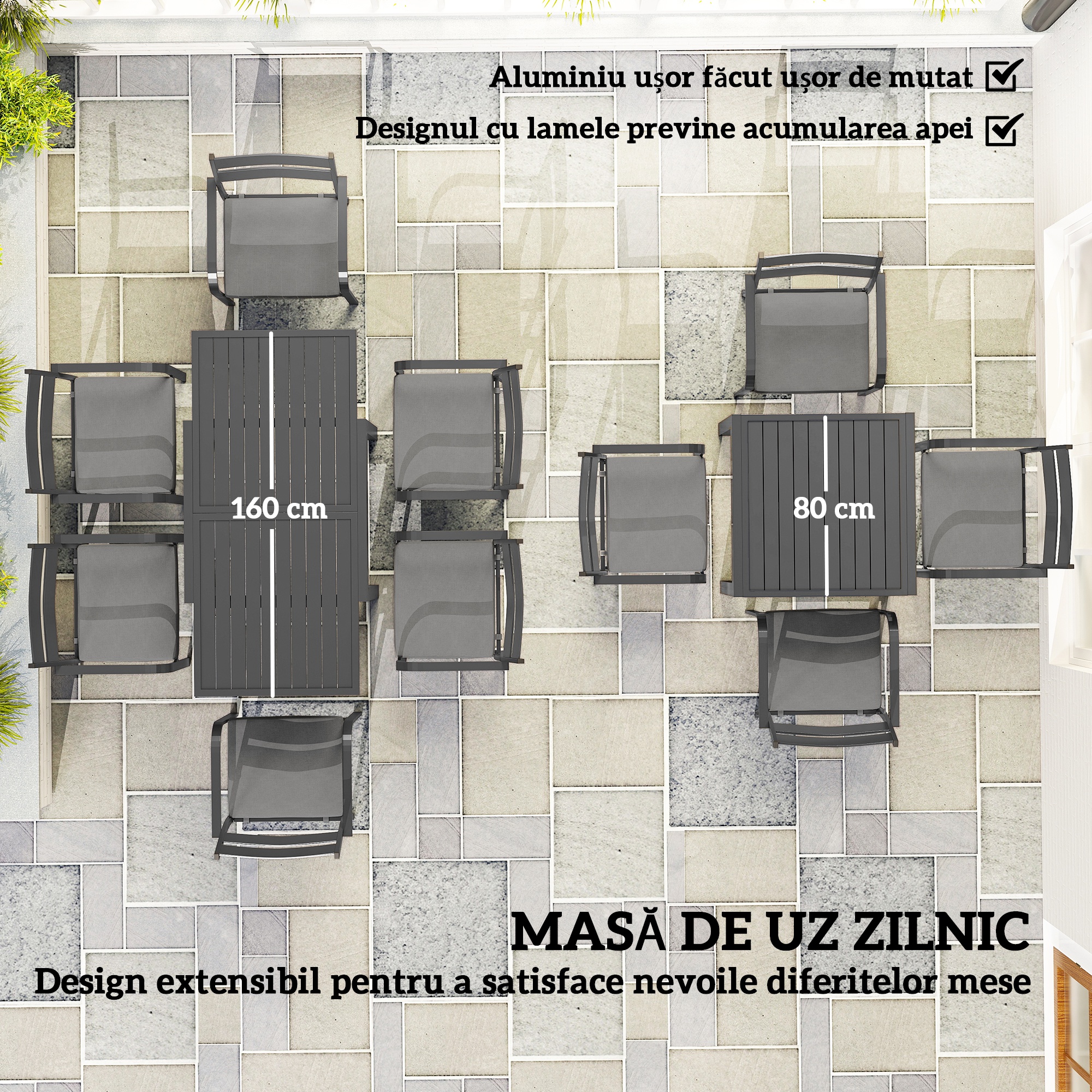  Set de Gradina cu Masa Extensibila si 6 Scaune Stivuibile Gri [4]