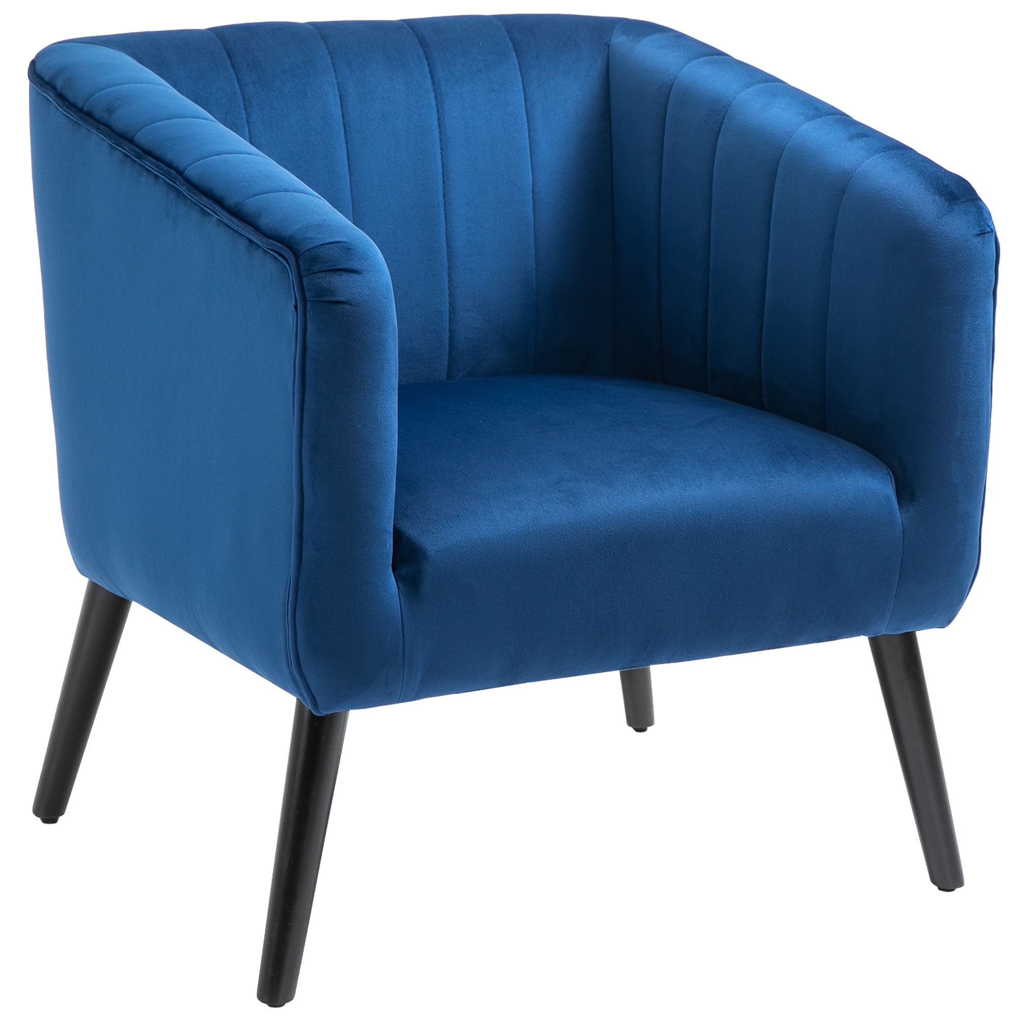 Bucatarie -  Fotoliu Modern Stil Nordic Invelis din Catifea si Picioare din Lemn, Albastru, 70.5x70x76cm