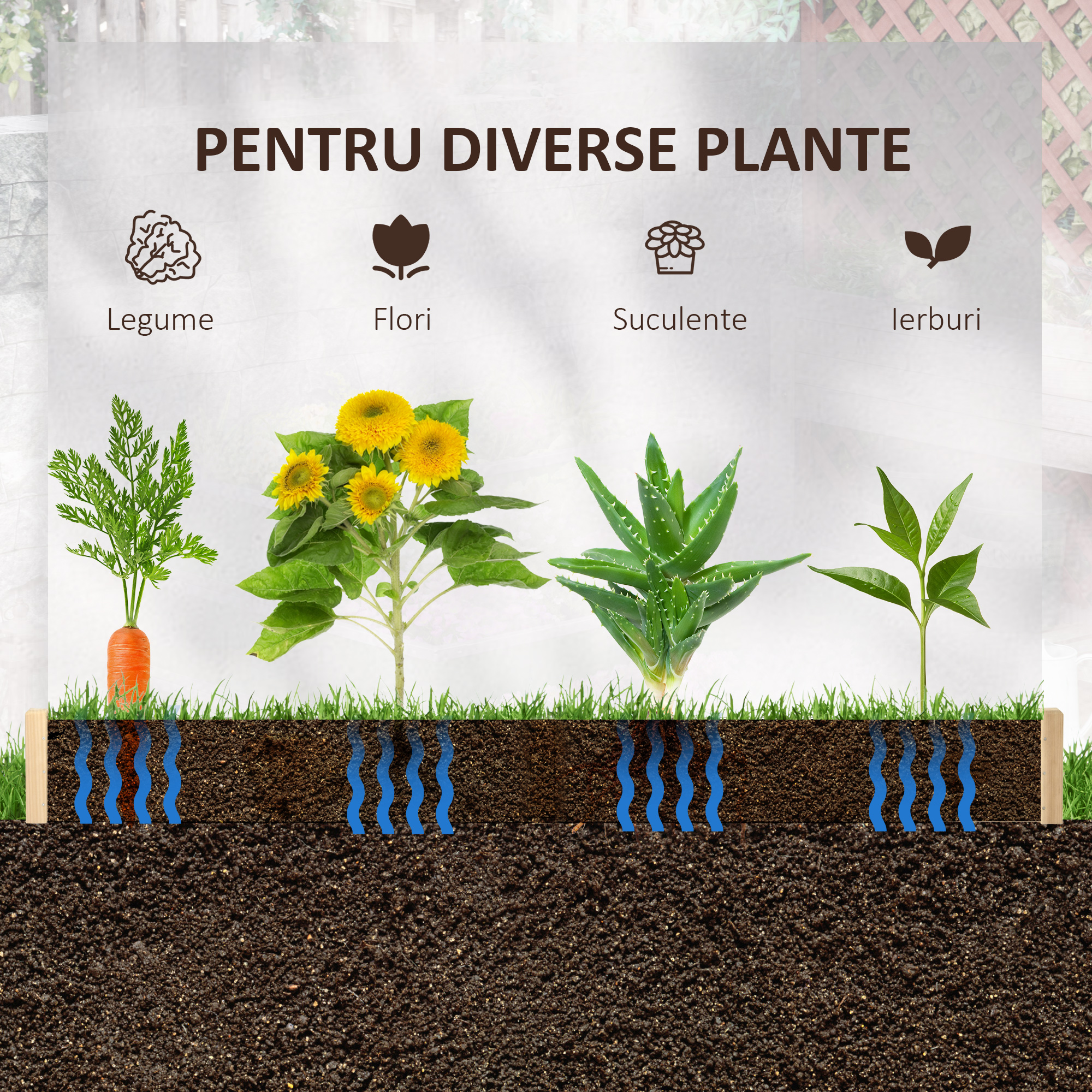  Pat pentru Gradina de Zarzavat din Lemn de Brad, Asamblare fara Suruburi, 100x100x16cm [5]