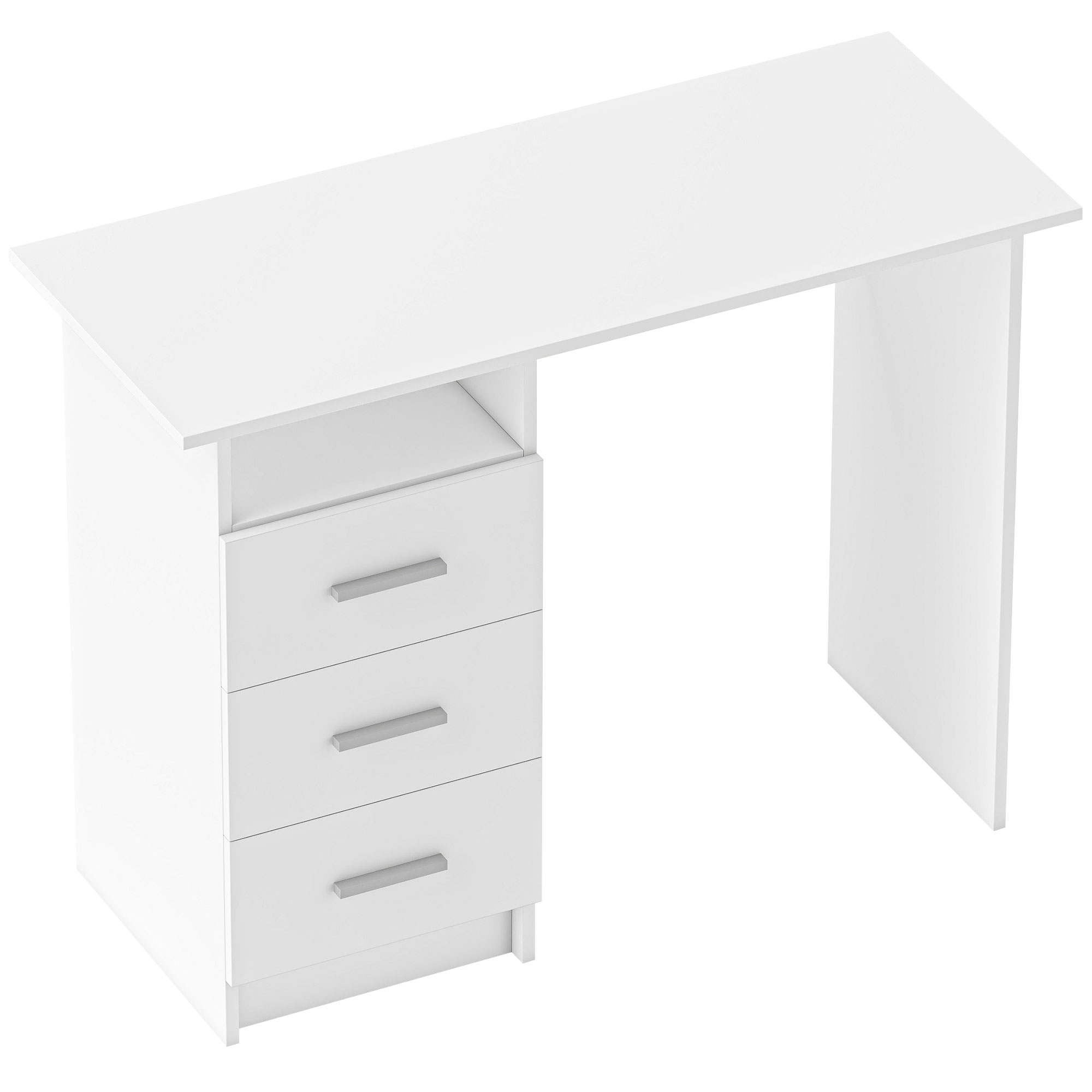 Dormitor & birou -  Birou Modern din Lemn cu 3 Sertare si Raft Deschis, 100x40x75 cm, Alb si Maro