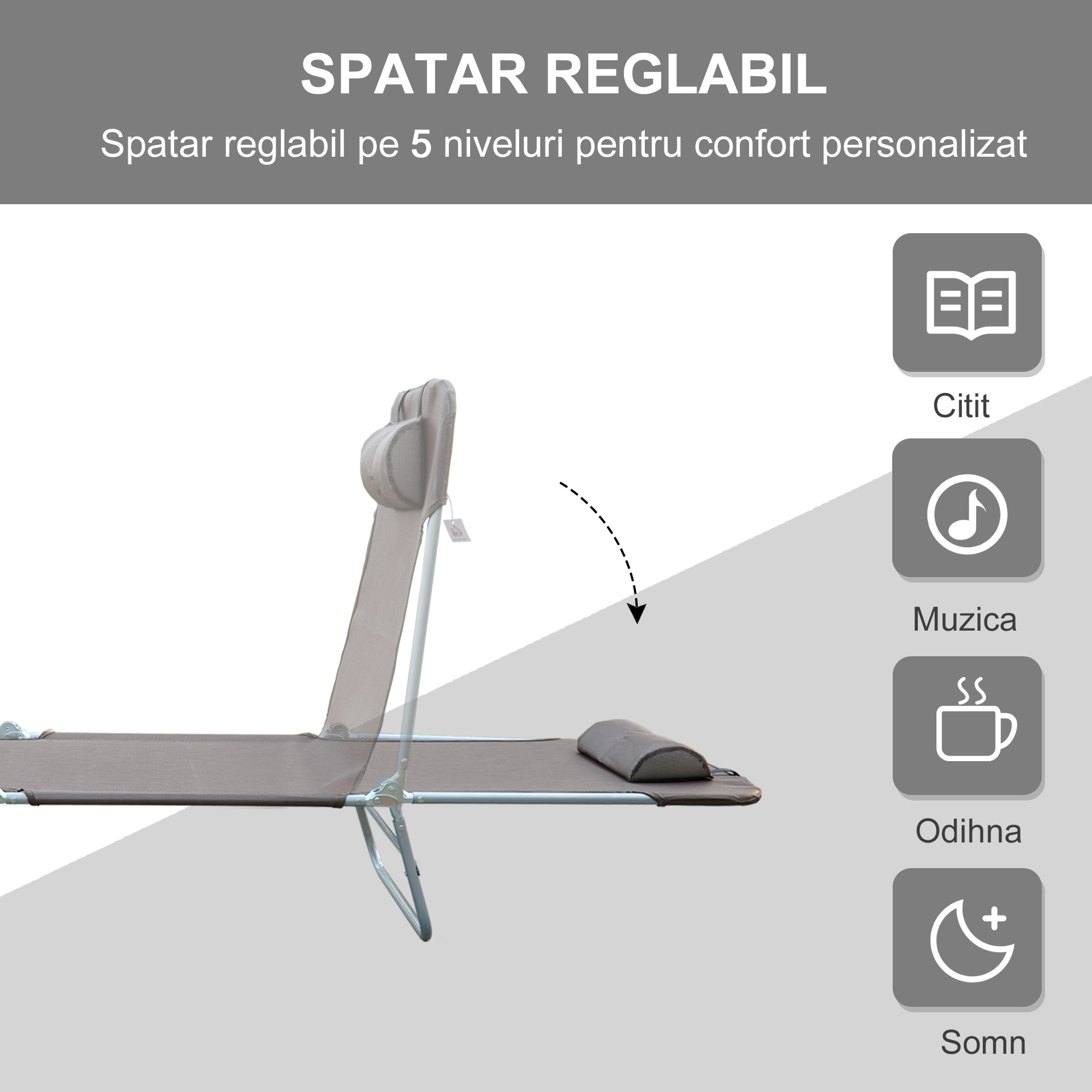  sezlong reglabil, 182x56x28cm, culoare cafea [3]