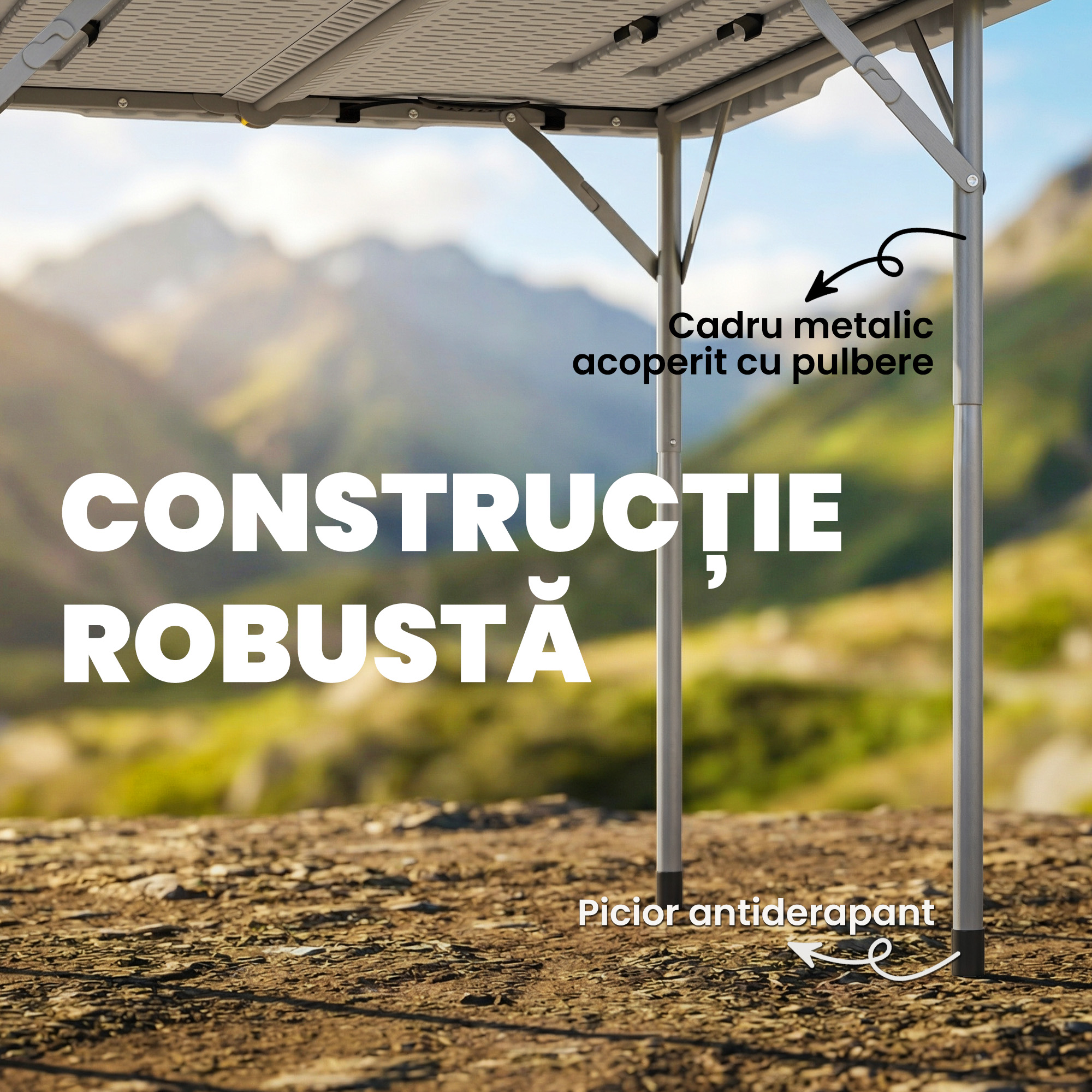  Masa de Camping Pliabila Patrata, din Metal si HDPE, 86x86x74 cm, Alb [3]