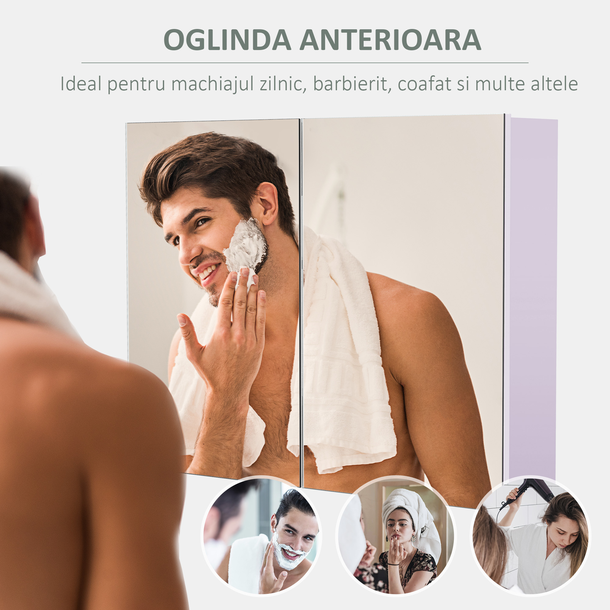  Dulapior Baie cu Oglinda - Alb MDF 80×60×15 cm cu 3 Rafturi [3]