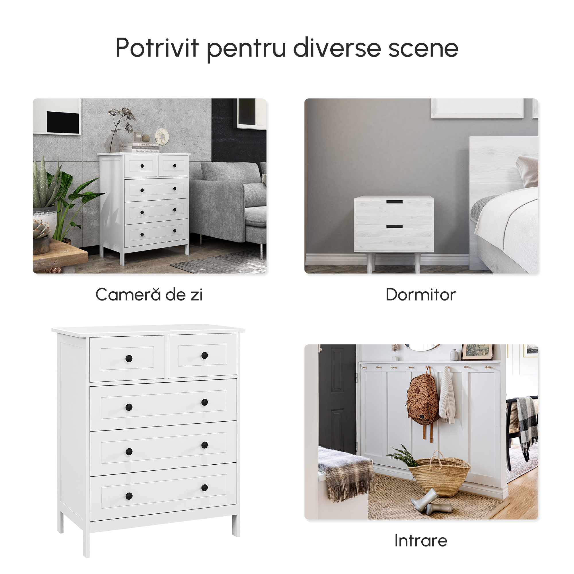  Comoda cu 5 Sertare cu Manere, Alb [3]