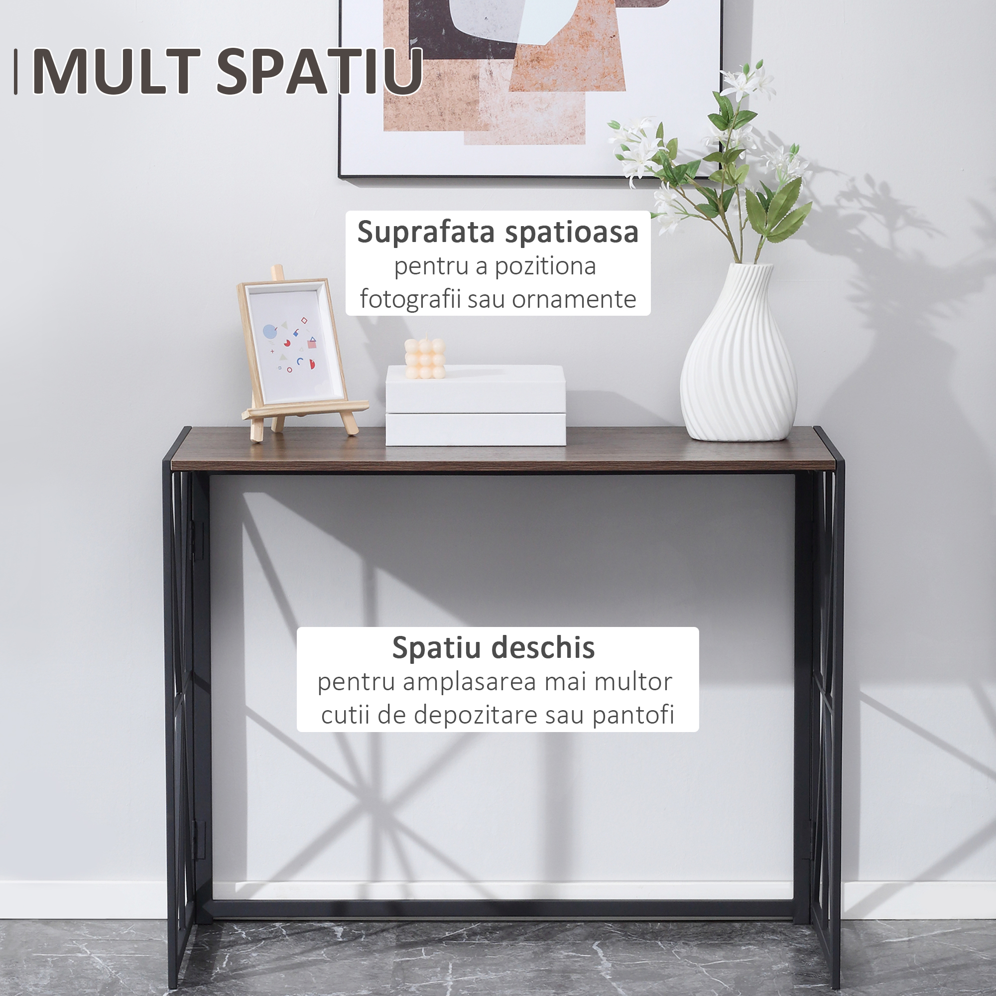  Consola cu cadru metalic pentru sufragerie, intrare, maro [3]