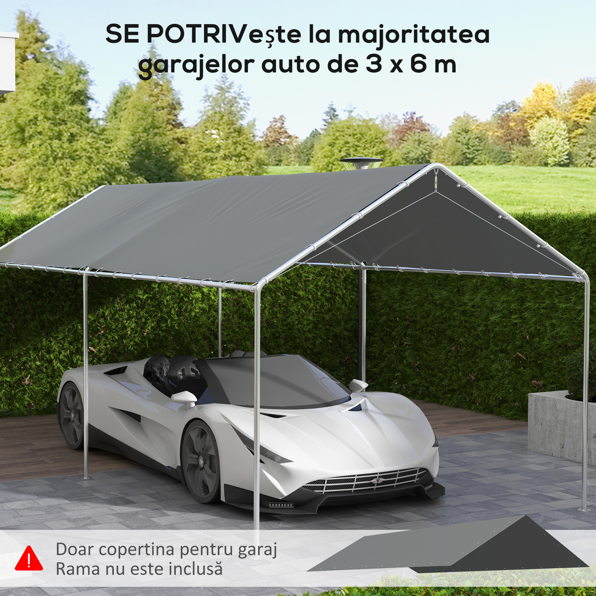  Acoperis de Carport 10 x 20ft, Prelata Rezistenta la UV cu Corzi Elastice, Gri inchis [3]