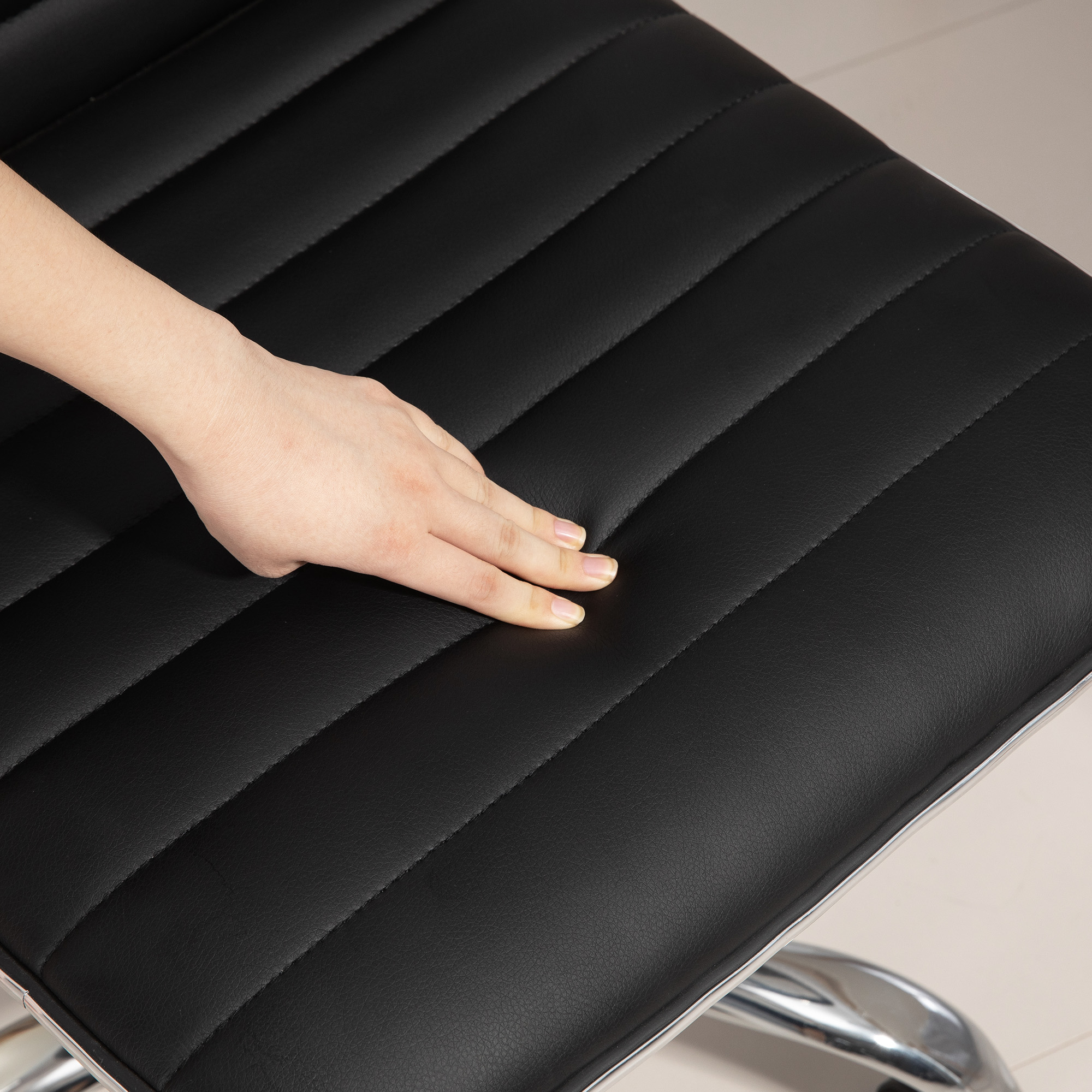  Scaun Ergonomic de Birou din Piele Ecologica cu inaltime Reglabila, sezut Rotativ si 5 Rotile, 48x52x90 cm, Negru [8]