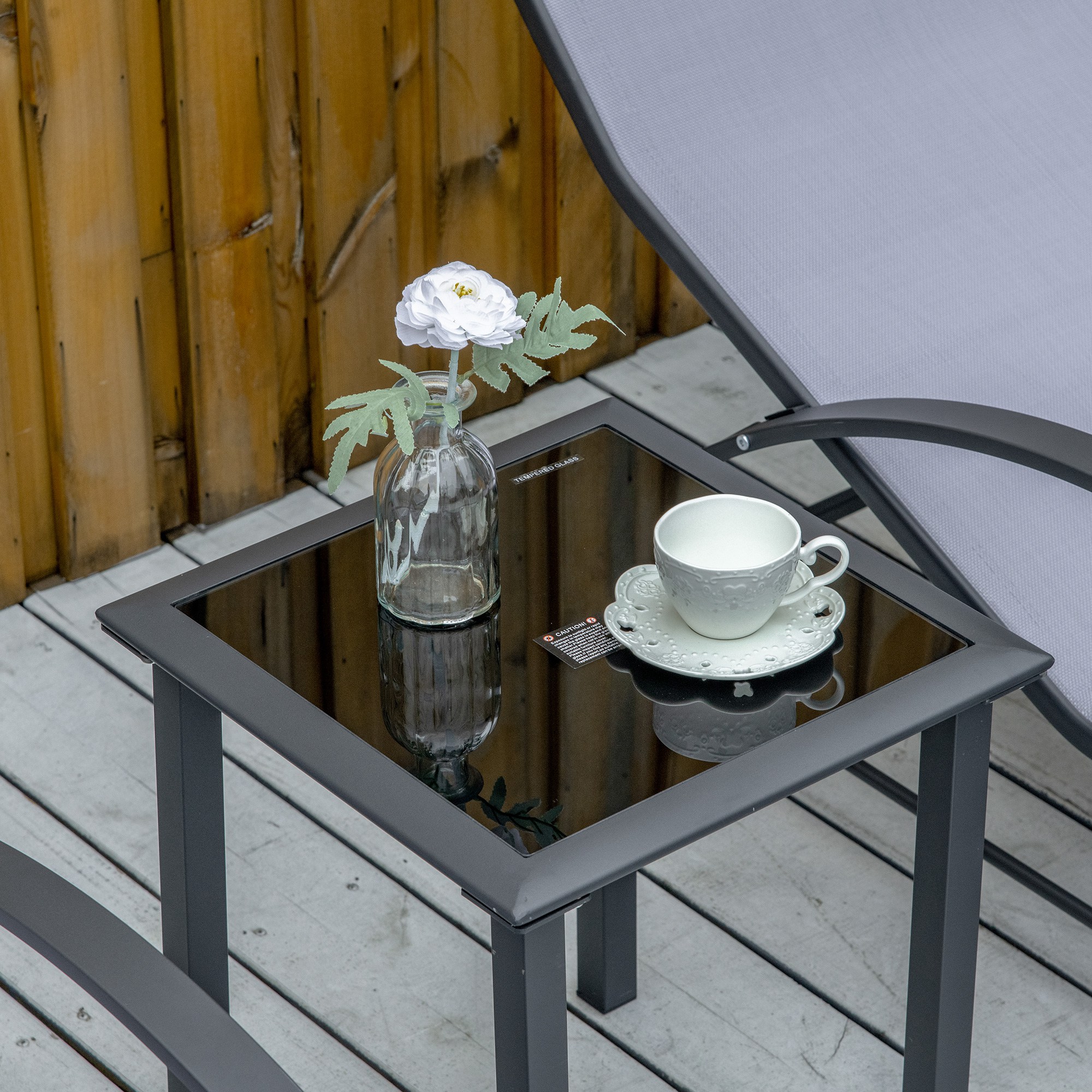  Set de 2 sezlonguri si masuta cu blat din sticla, 59x169x66 cm, gri deschis [7]