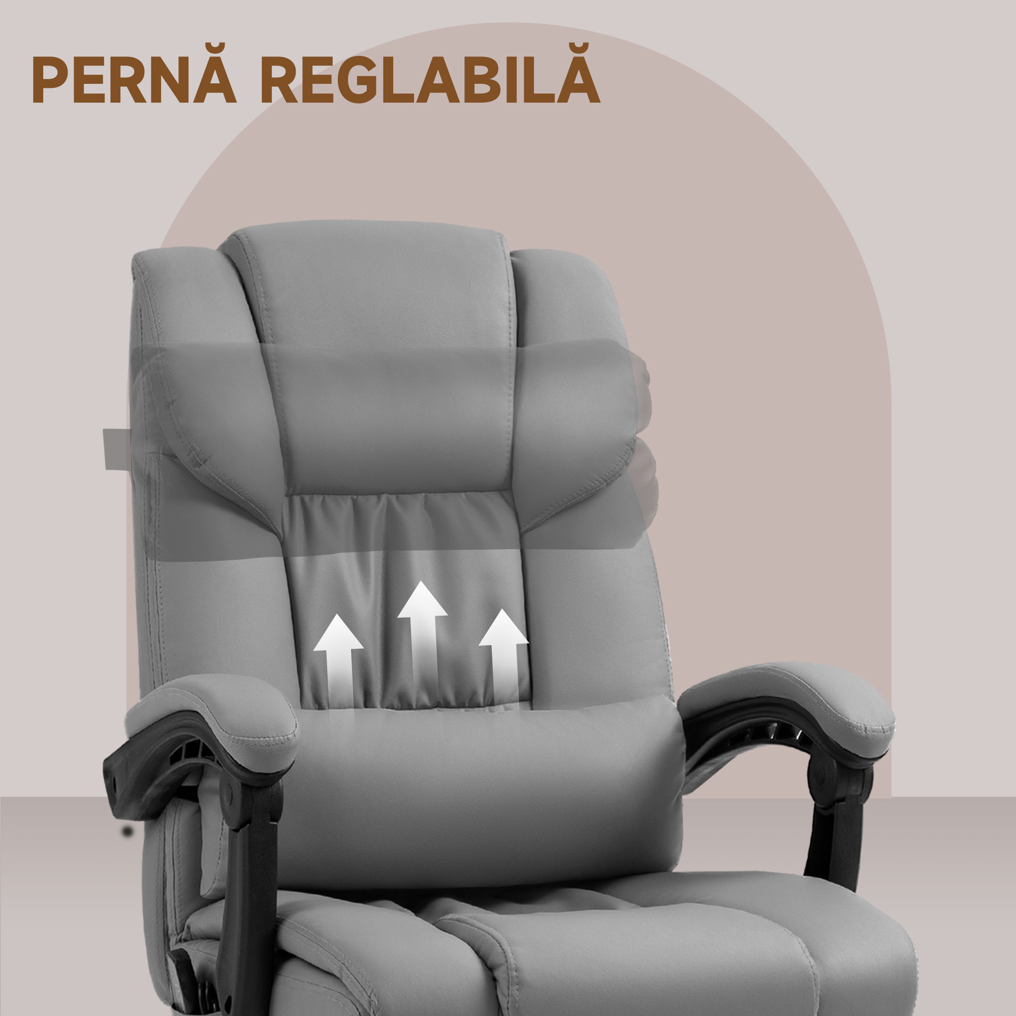  Fotoliu Reglabil pe inaltime cu Tetiera si Suport pentru Picioare din Piele Artificiala, 66x75x112-122 cm, Gri [6]