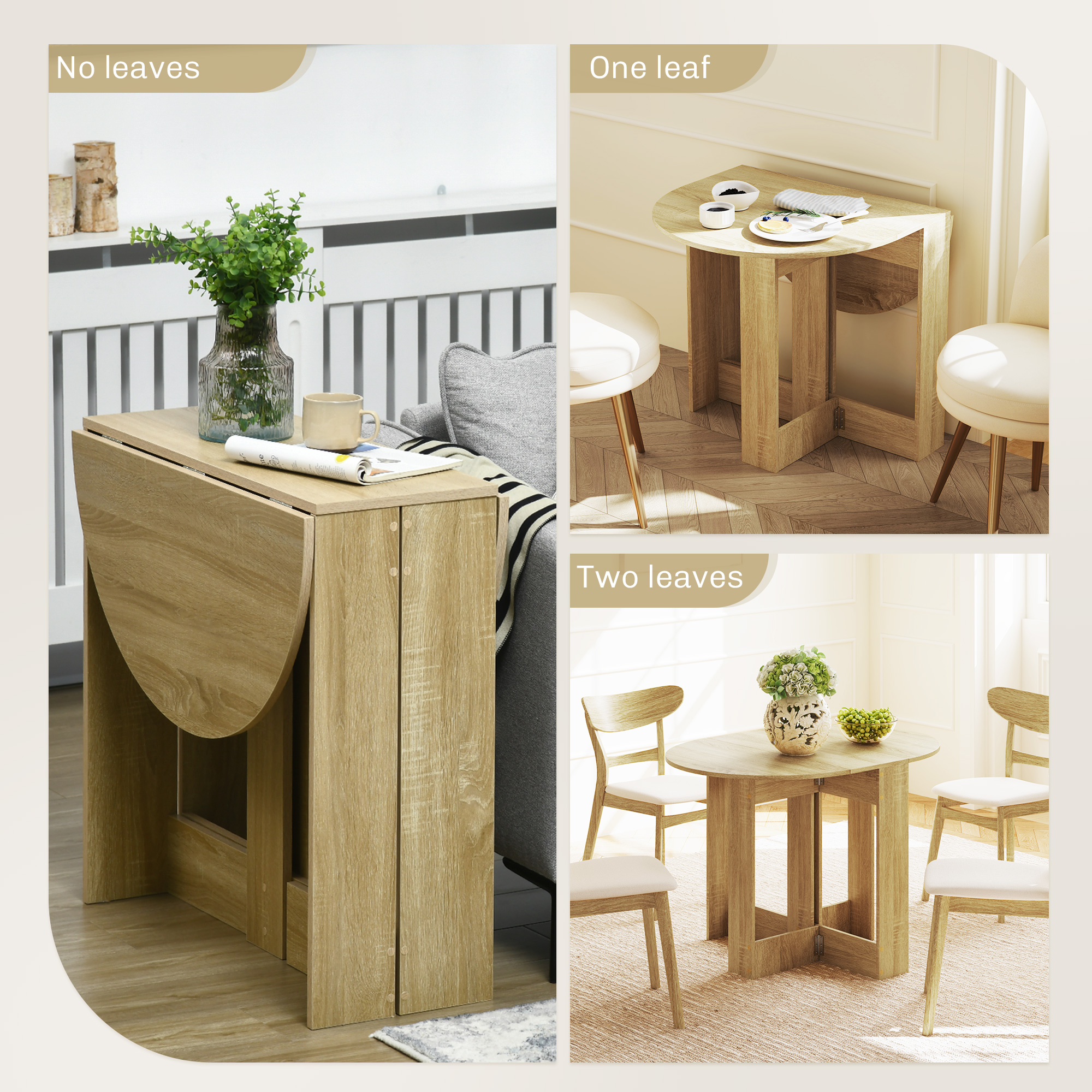  Masa pliabila pentru sufragerie cu 2 extensii, masa consola compacta din lemn, culoare stejar [3]