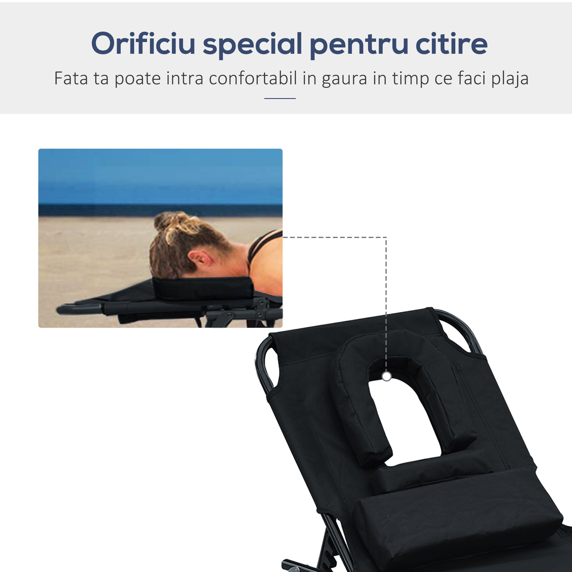  sezlong cu decupaj pentru fata,190x56x28 cm, negru [6]