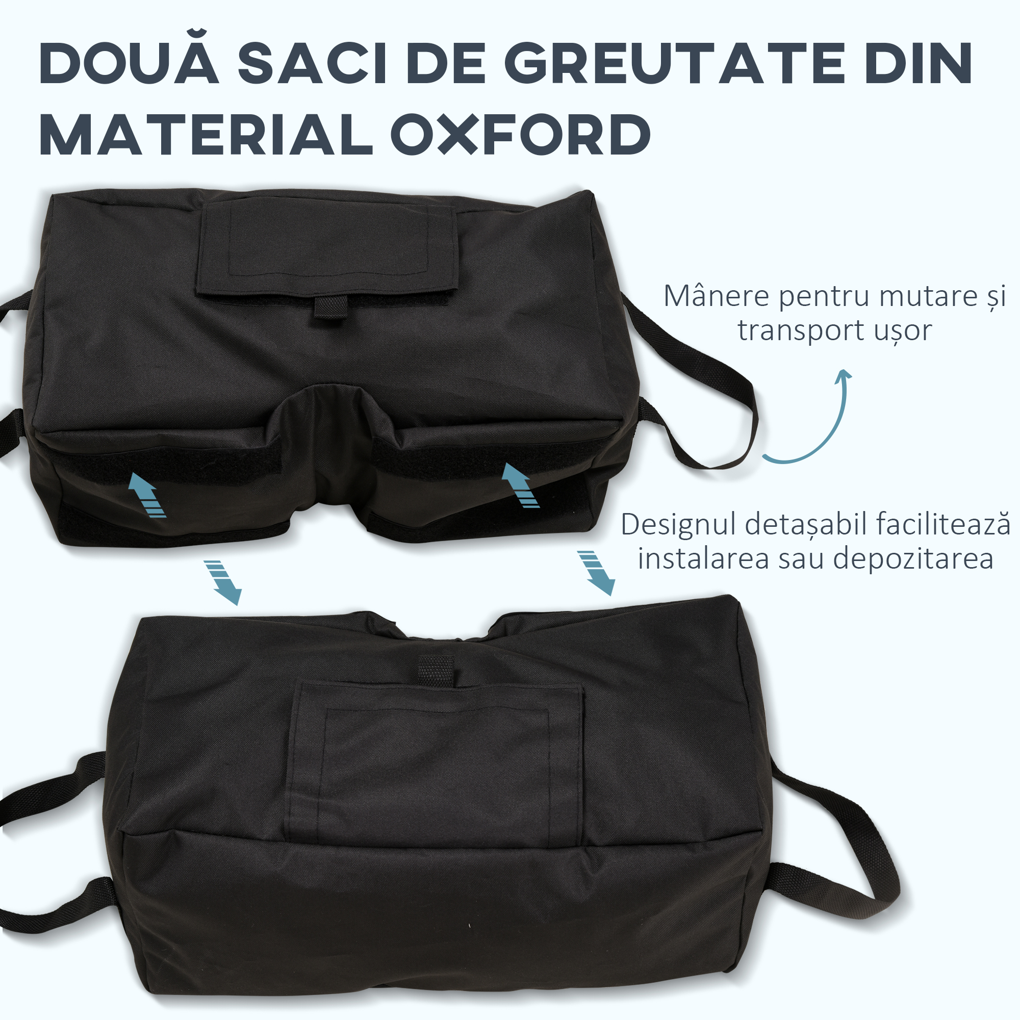  Baza pentru Umbrela, Sac Umplut cu 50 kg de Nisip, Din Plastic si Material Oxford, 50x25x18 cm, Negru [3]