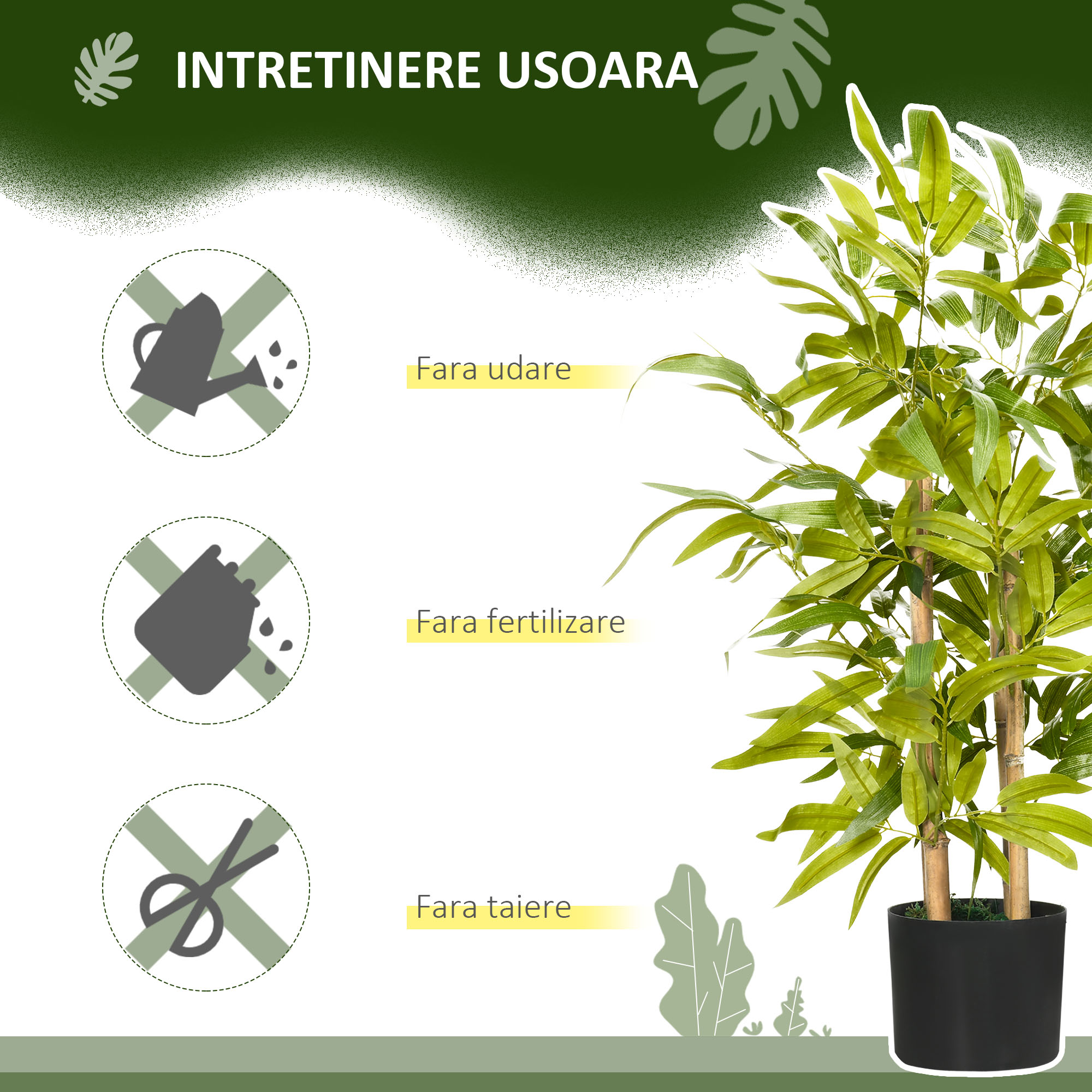  Planta Artificiala de Bambus, inaltime 60 cm, din Poliester si PP, Verde, cu Vas de Ciment Ø15x12.5 cm [5]