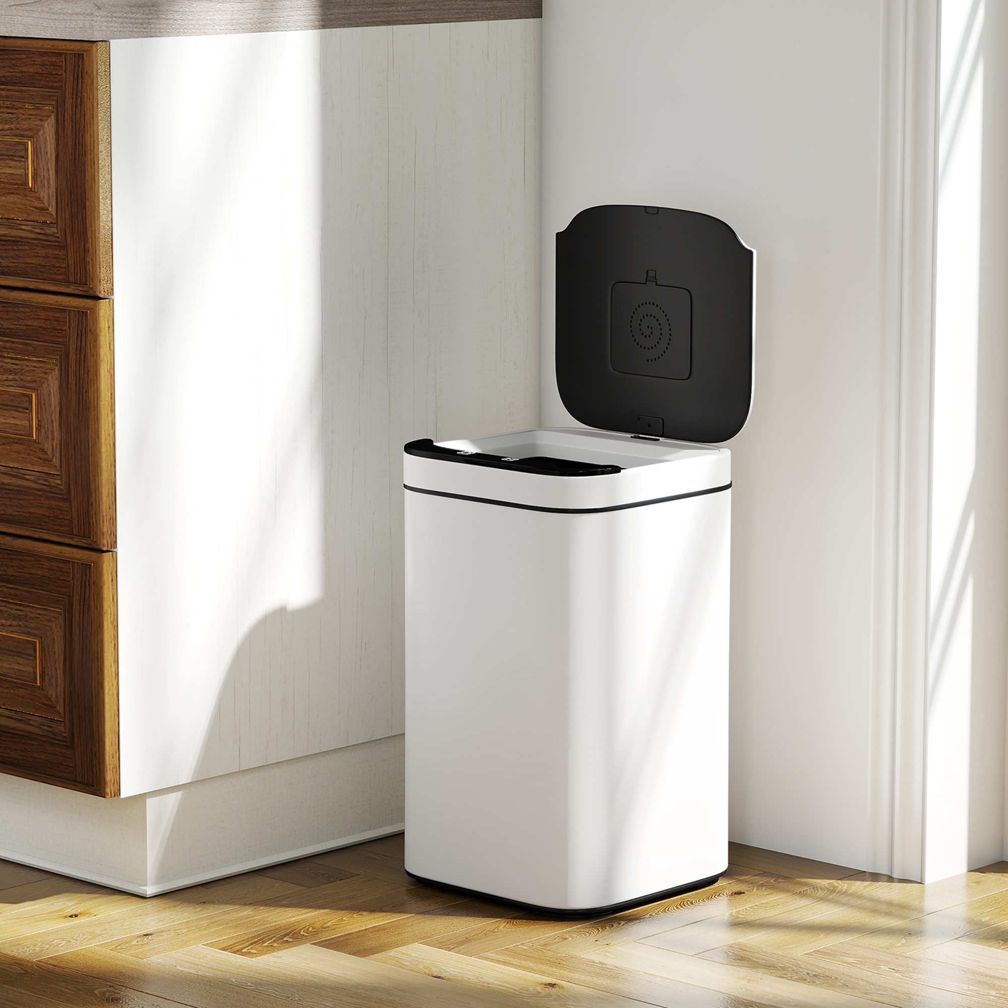  Cos de Gunoi de 13L cu Senzor, din Otel si PP, 24x24x41 cm, Alb [1]