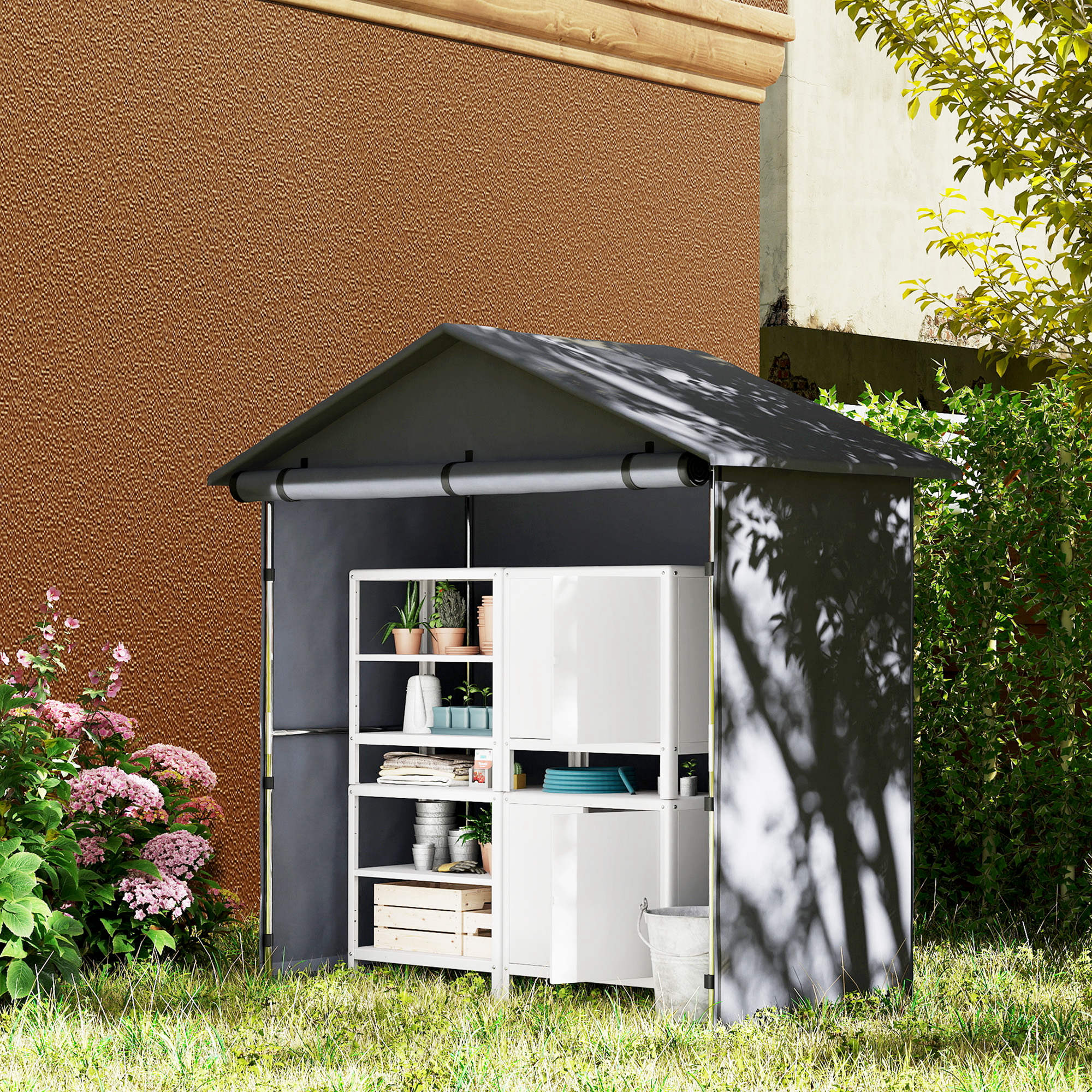  Cort Garaj cu Intrare Rulabila, Corzi si tarusi, 1.1x2 m, Gri inchis [1]