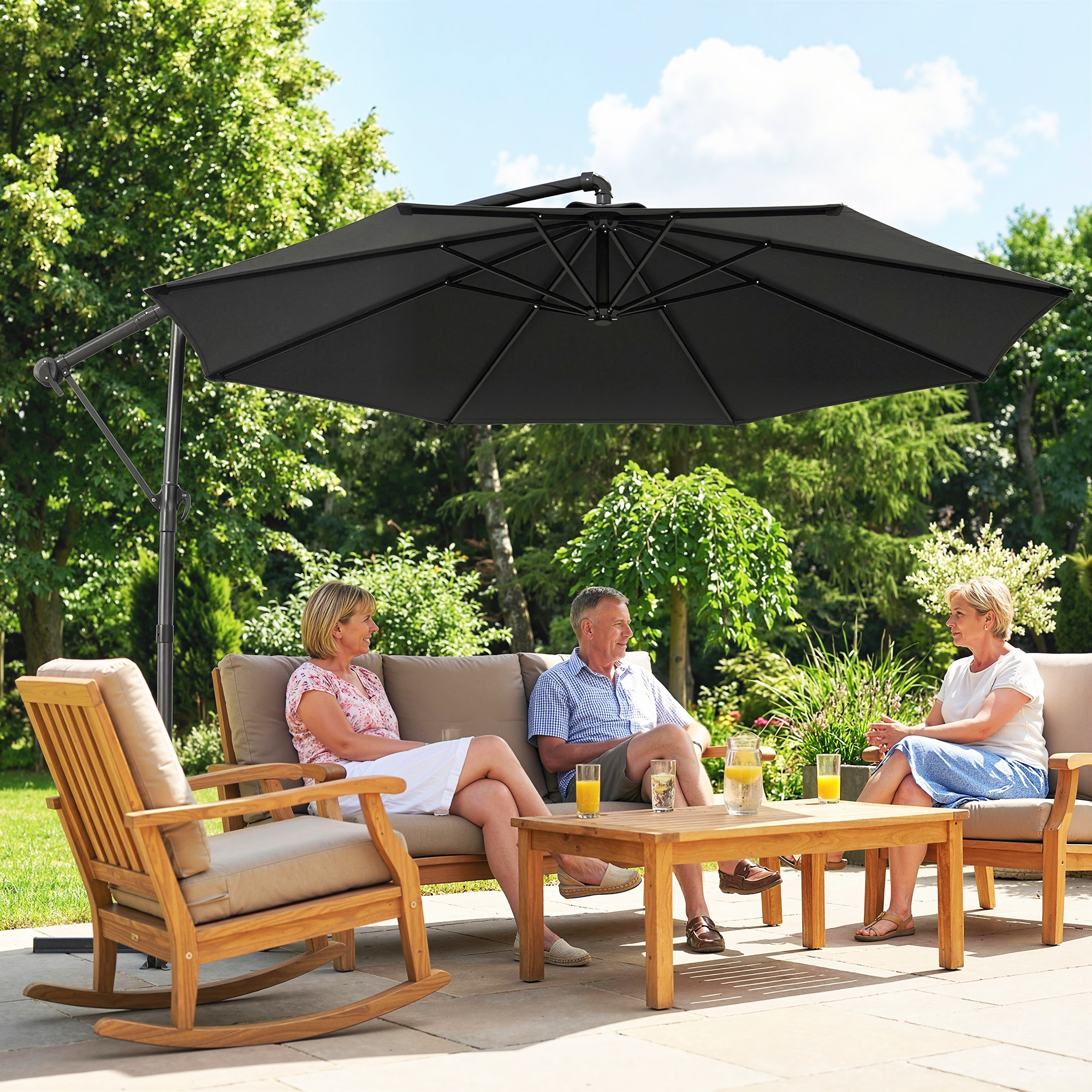  Umbrela de Gradina Suspendata 3x3m cu Baldachin Reglabil, Baza in Cruce, Ventilatie, Manivela, Umbrela Decentralizata inclinabila din Metal si Poliester, pentru Curte Terasa, Negru [8]