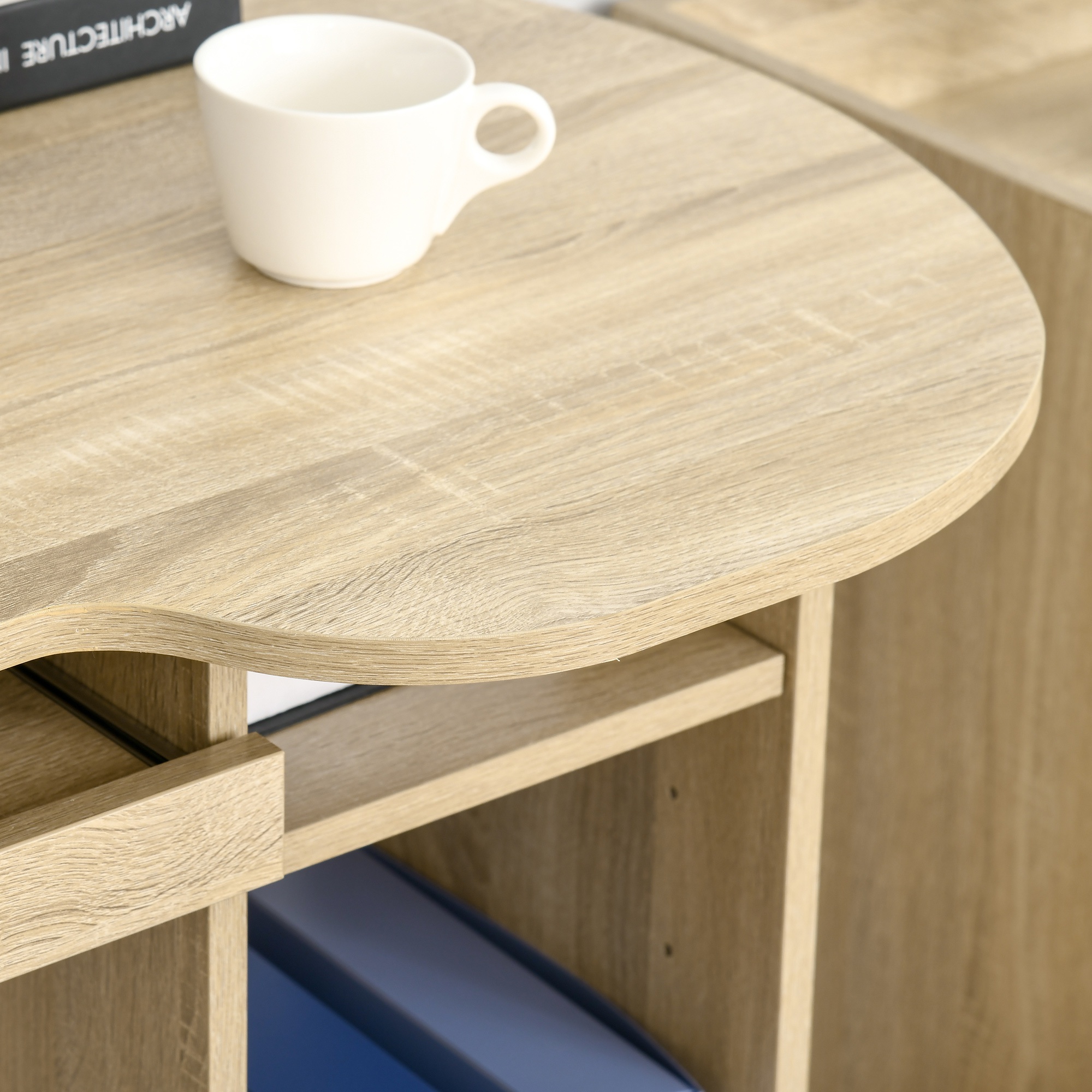  Birou PC pentru Birou cu Rafturi, Sertare si Polita Superioara din Lemn, 125x60x74 cm [8]