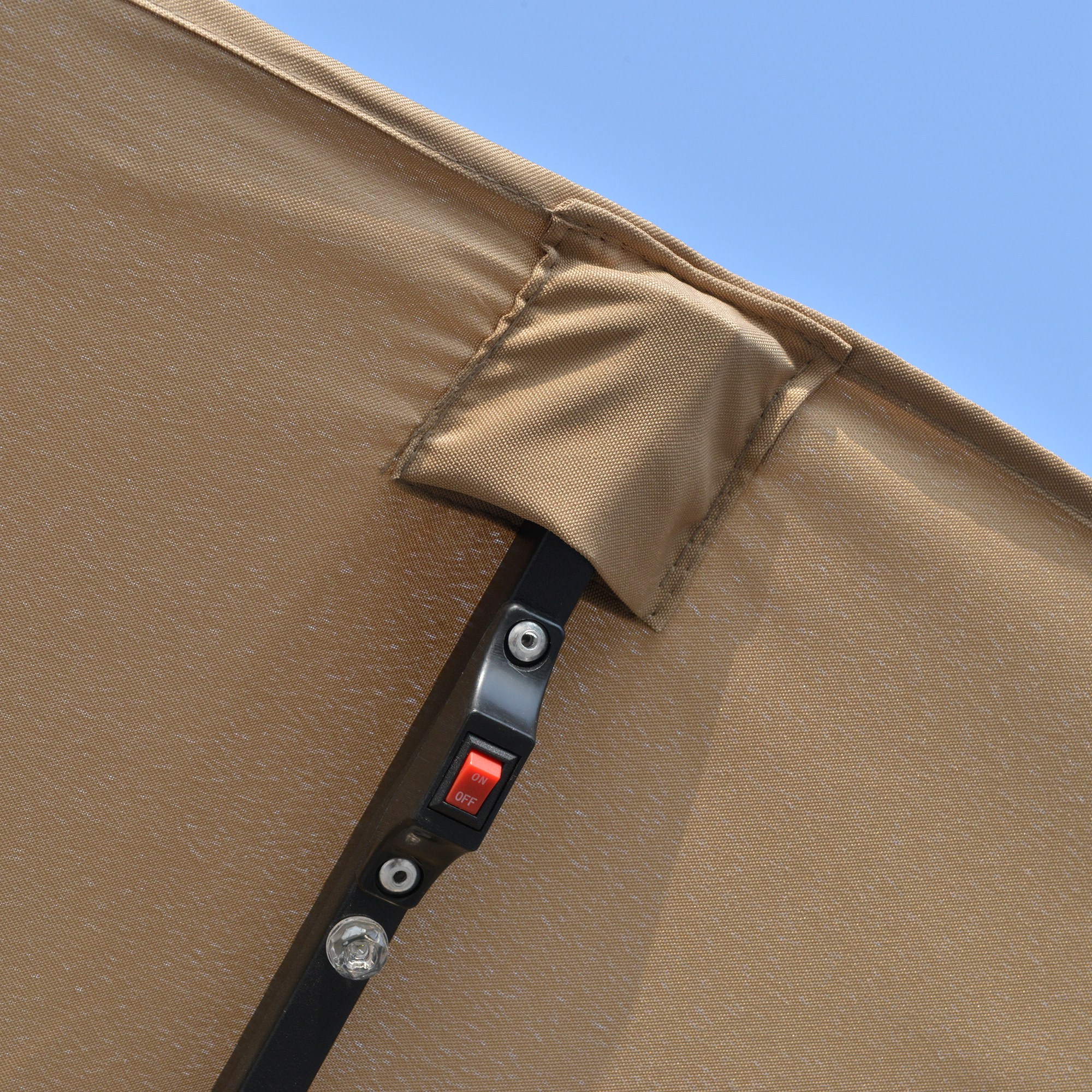  Umbrela de soare de Gradina 4,5 m cu 48 de Lumini LED cu Energie Solara, Umbrala de Soare Dubla cu Manivela, Kaki [7]