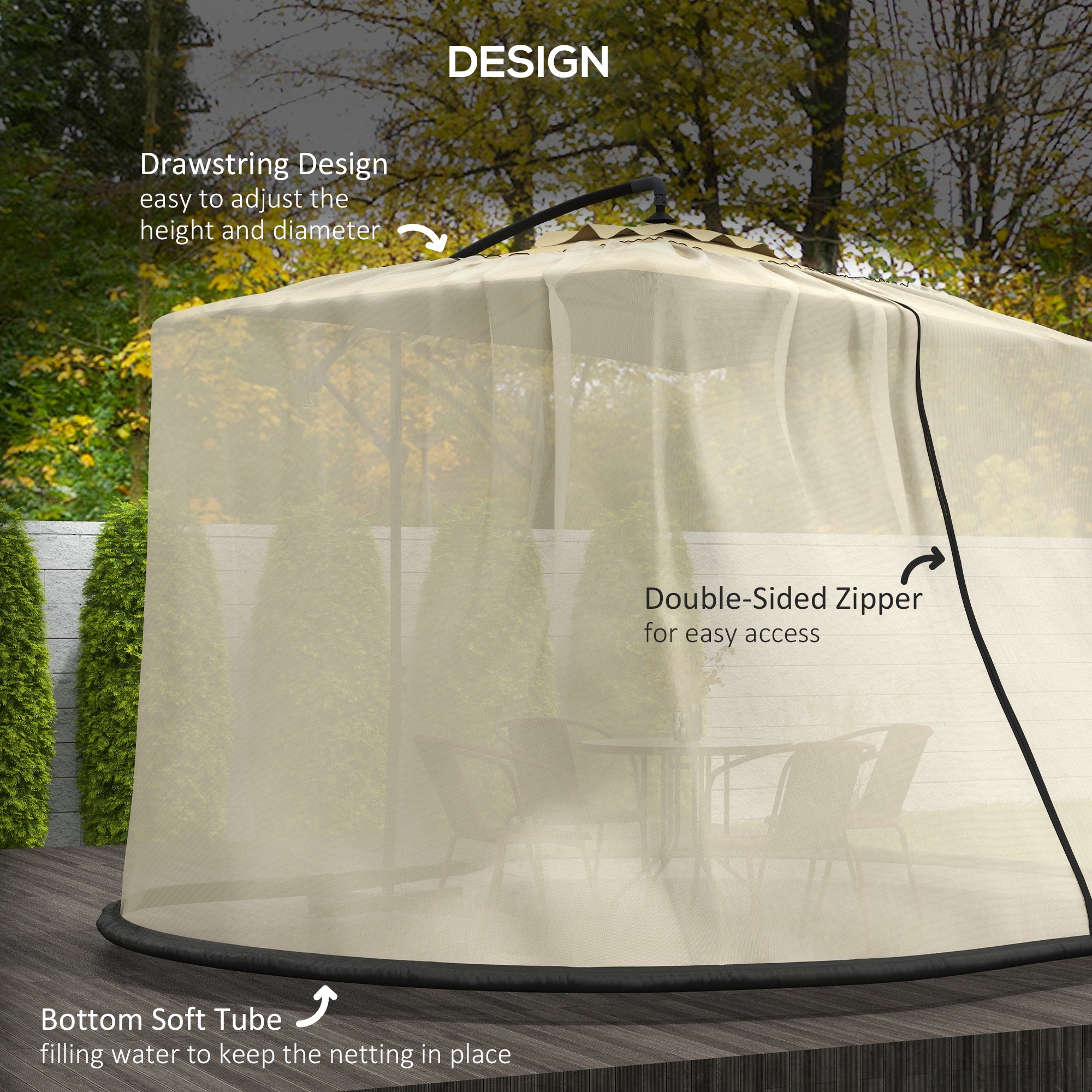  Plasa de tantari pentru Umbrela cu Ochiuri Dense si Deschidere cu Fermoar, 3x2,3 m, Bej [3]