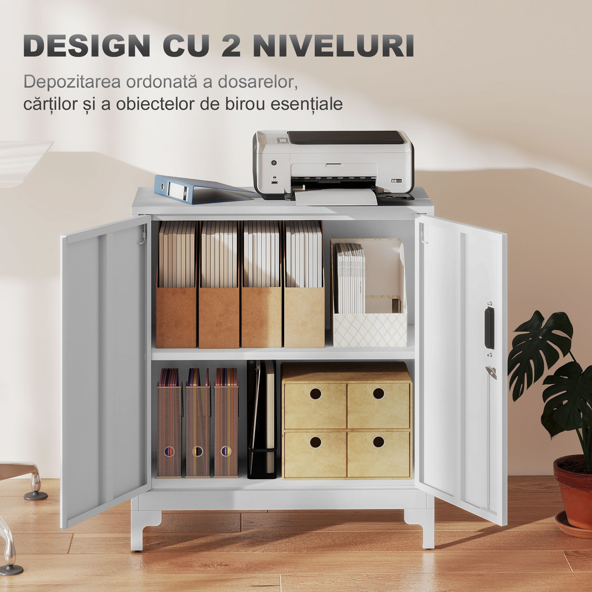  Mobilier de birou cu 3 rafturi, 2 usi si chei, 80x35x91 cm, Alb [3]