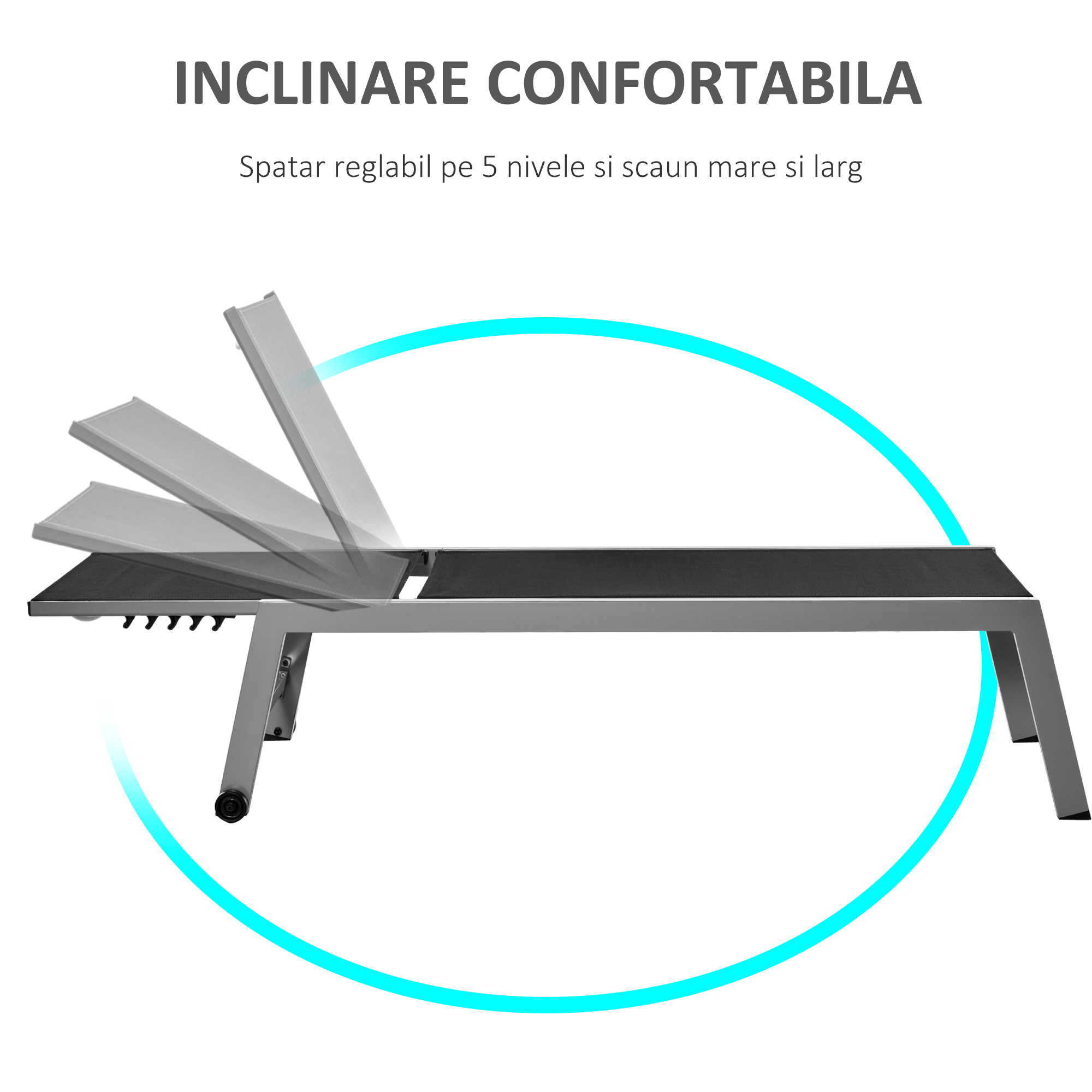 Sezlong  Pat de Plaja pliabil cu bureta in textilene Negru si Argintiu [5]