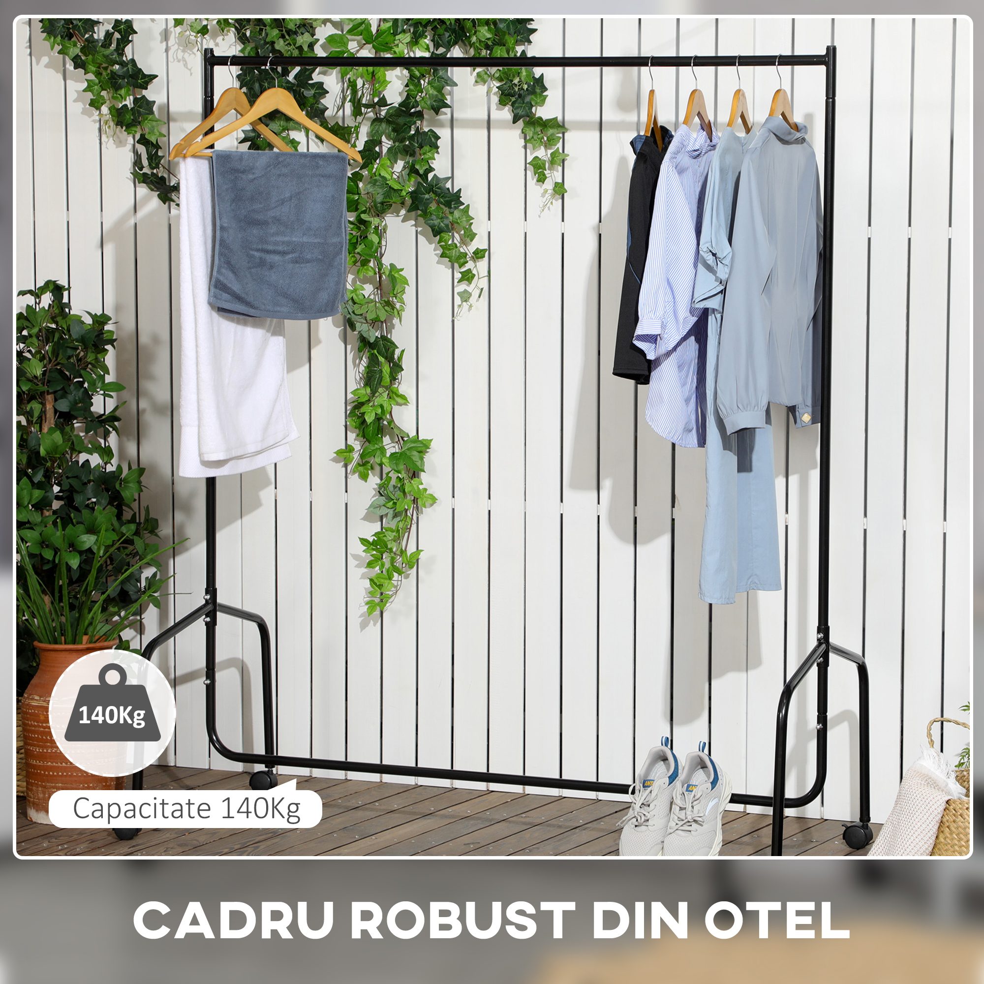  Suport pentru haine cu 4 roti de fier, 150x60x150cm [5]