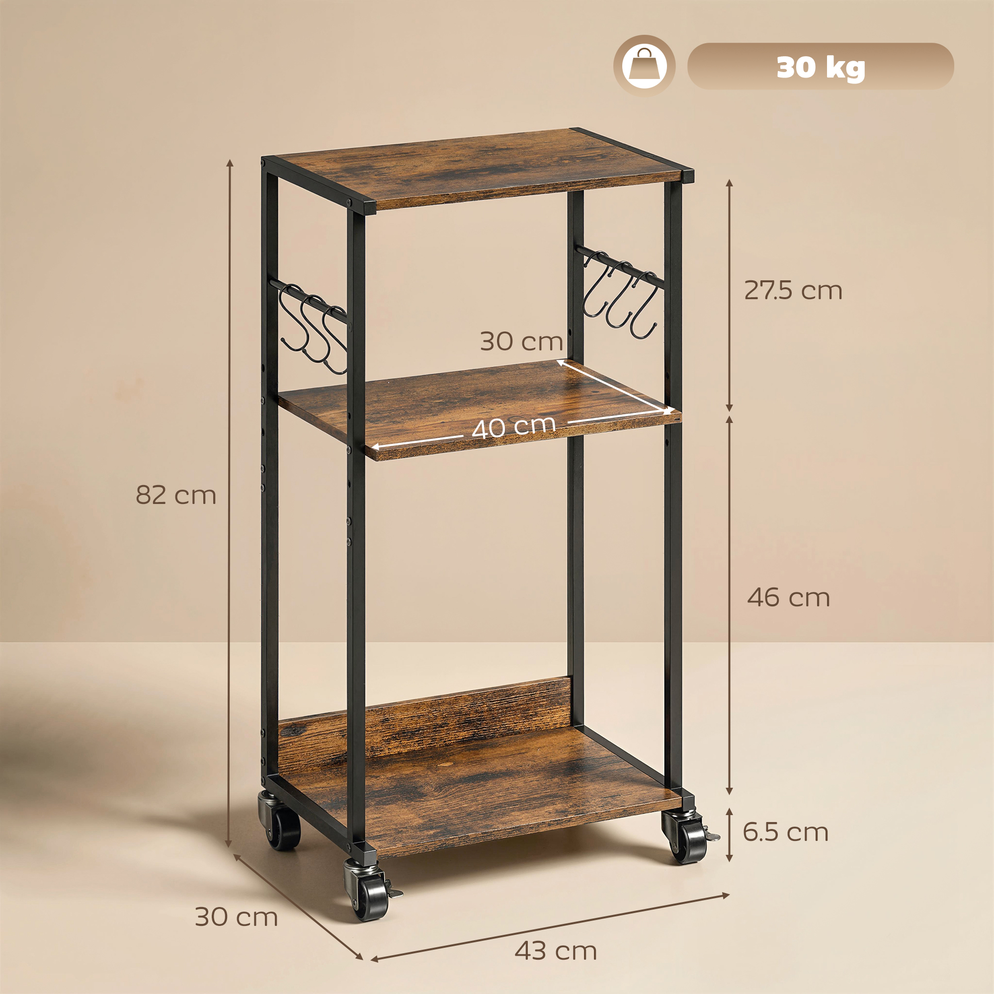  Dulap Imprimanta Industrial 3 Niveluri, Roti si Carlige, Maro Rustic. [2]