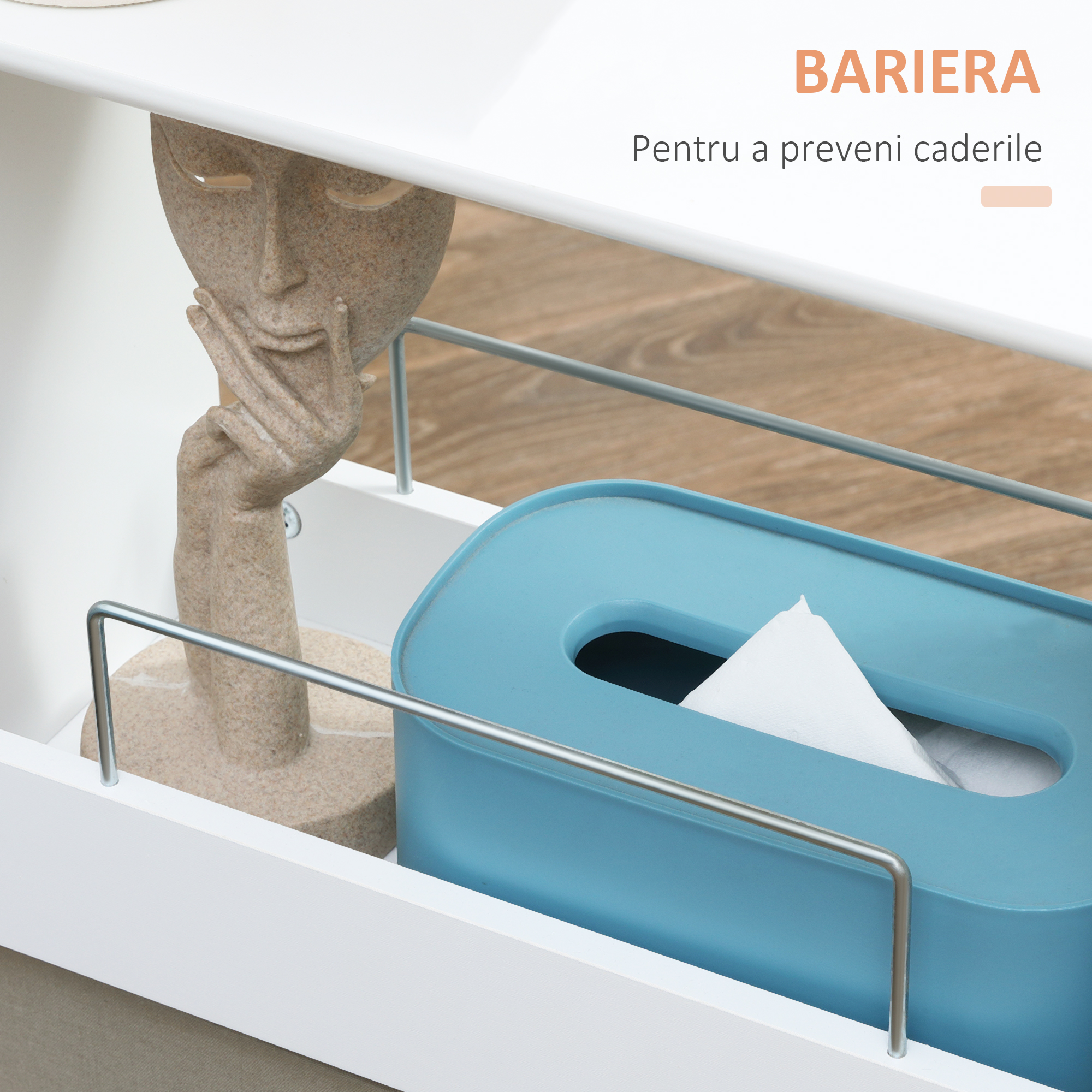  Carucior multifunctional pentru economisirea spatiului pentru baie si bucatarie, carucior din lemn MDF cu roti pivotante si maner, 42,5x20,3x66,7cm, alb [6]