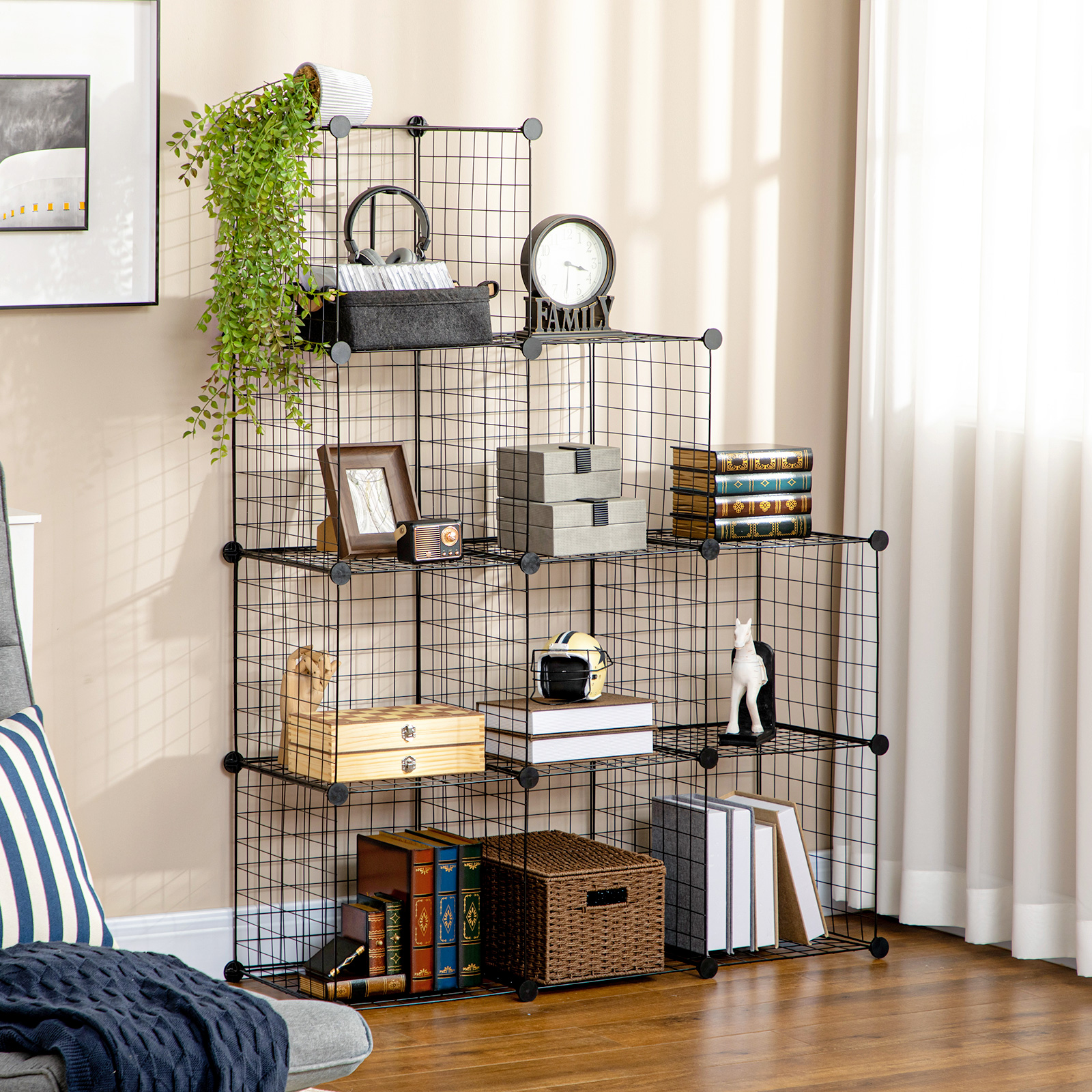  Biblioteca cu economie de spatiu pentru jucarii, haine, 9 cuburi din otel si PP, 35x35x35 cm, negru [1]