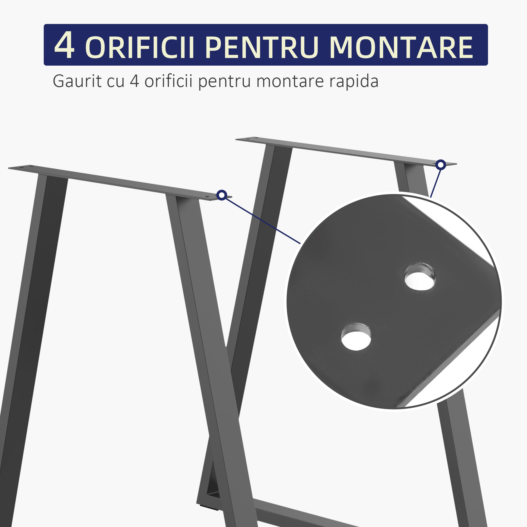 Set 2 Picioare de Masa Trapezoidale cu 6 Gauri si 12 suruburi, 70x5x72 cm, Negru [3]