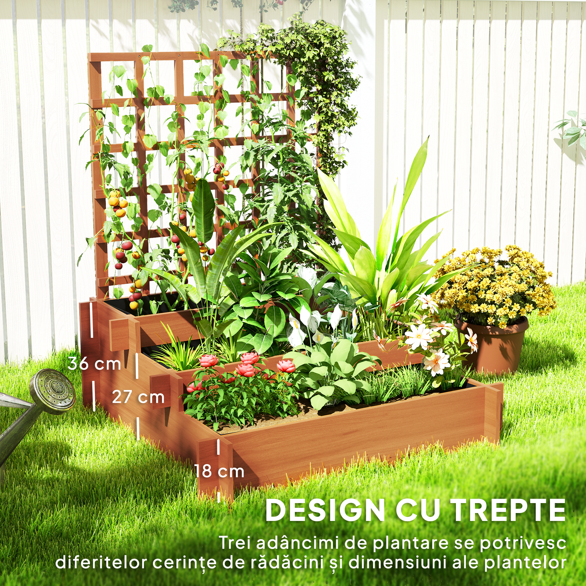  Jardiniera cu grilaj pe 3 niveluri din lemn de brad si material netesut, 95x95x110 cm, maro [4]