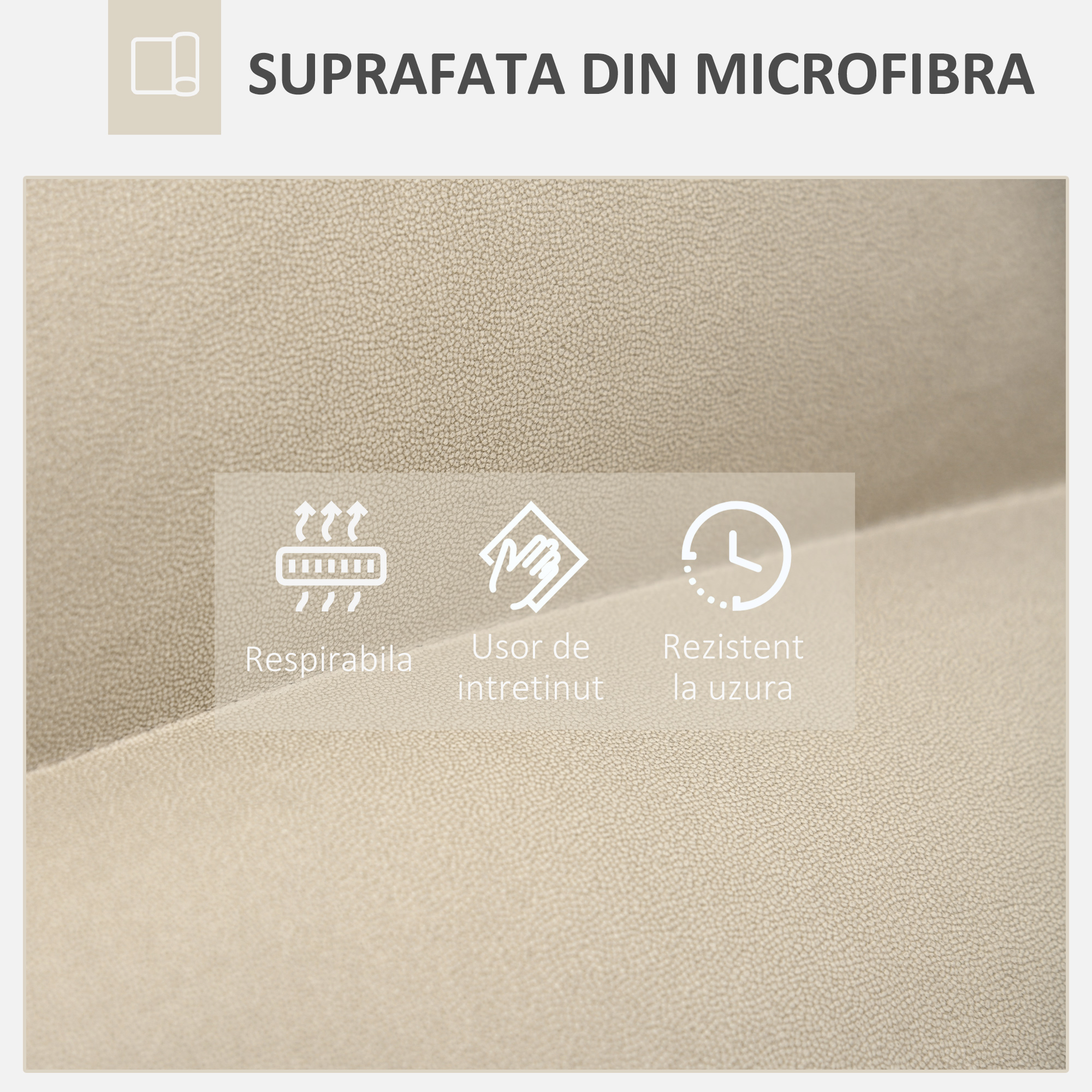  Fotoliu Relax din material capitonat cu pivotare la 360°, fotoliu rabatabil pe 3 nivele 62x62x95cm, bej [5]