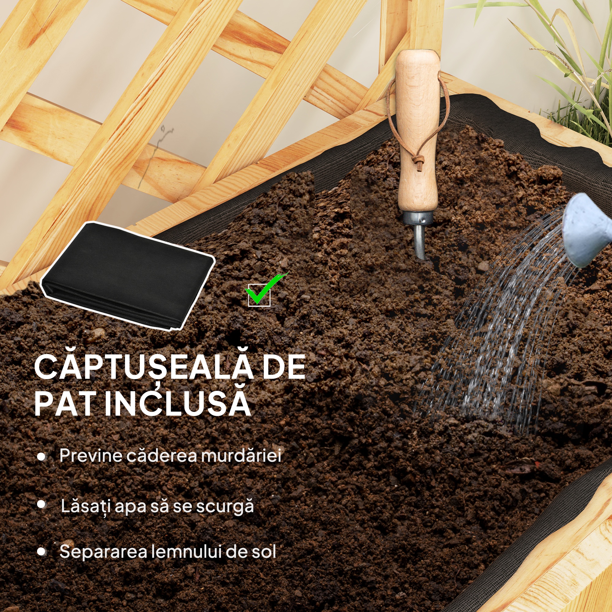  Jardiniera cu Spalier pentru Plante Cataratoare, Orificii de Drenaj si 2 Rafturi, din Lemn de Molid, 76x33x177 cm [5]