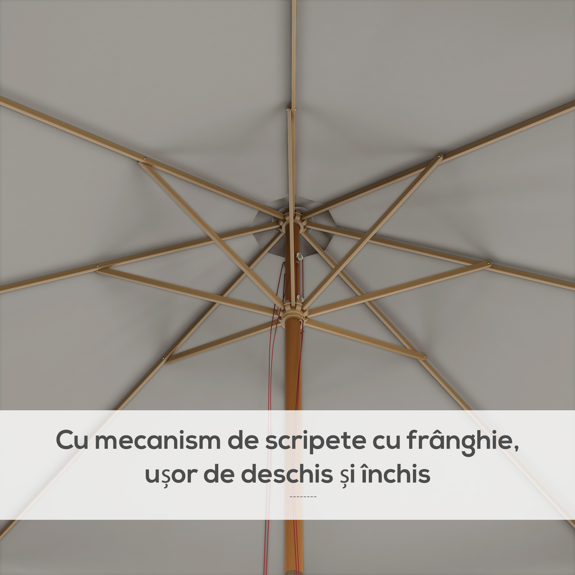  Umbrela de Gradina cu Corzi, Deschidere Reglabila si Orificii de Ventilatie, Ø325x250 cm, Gri [4]